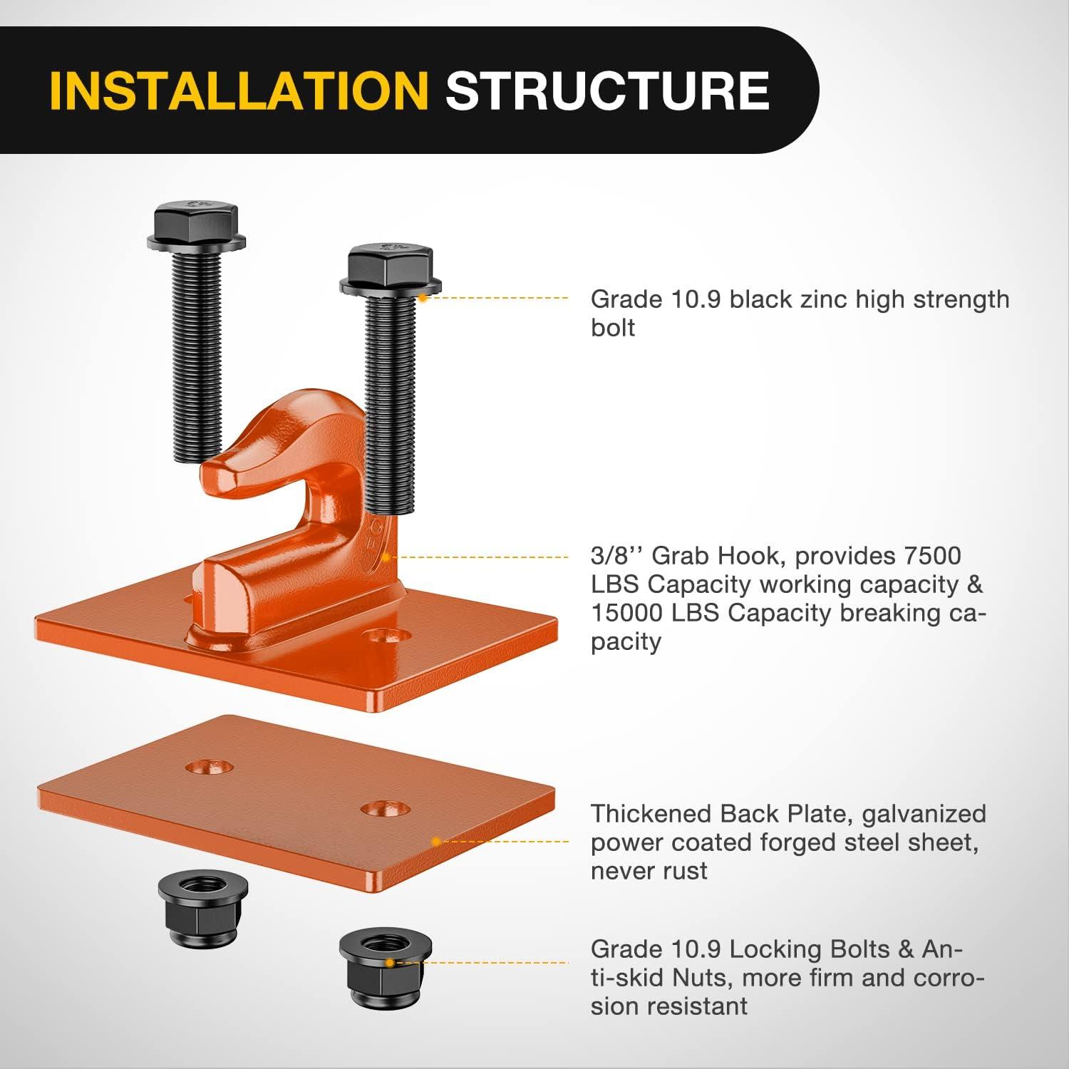 imageNilight 2PCS Tractor Bucket Grab Hook 38 Heavy Duty Drop Forged Steel Bolt On ZincCoated Cast Tow Max 15000 LBS OrangeOrange