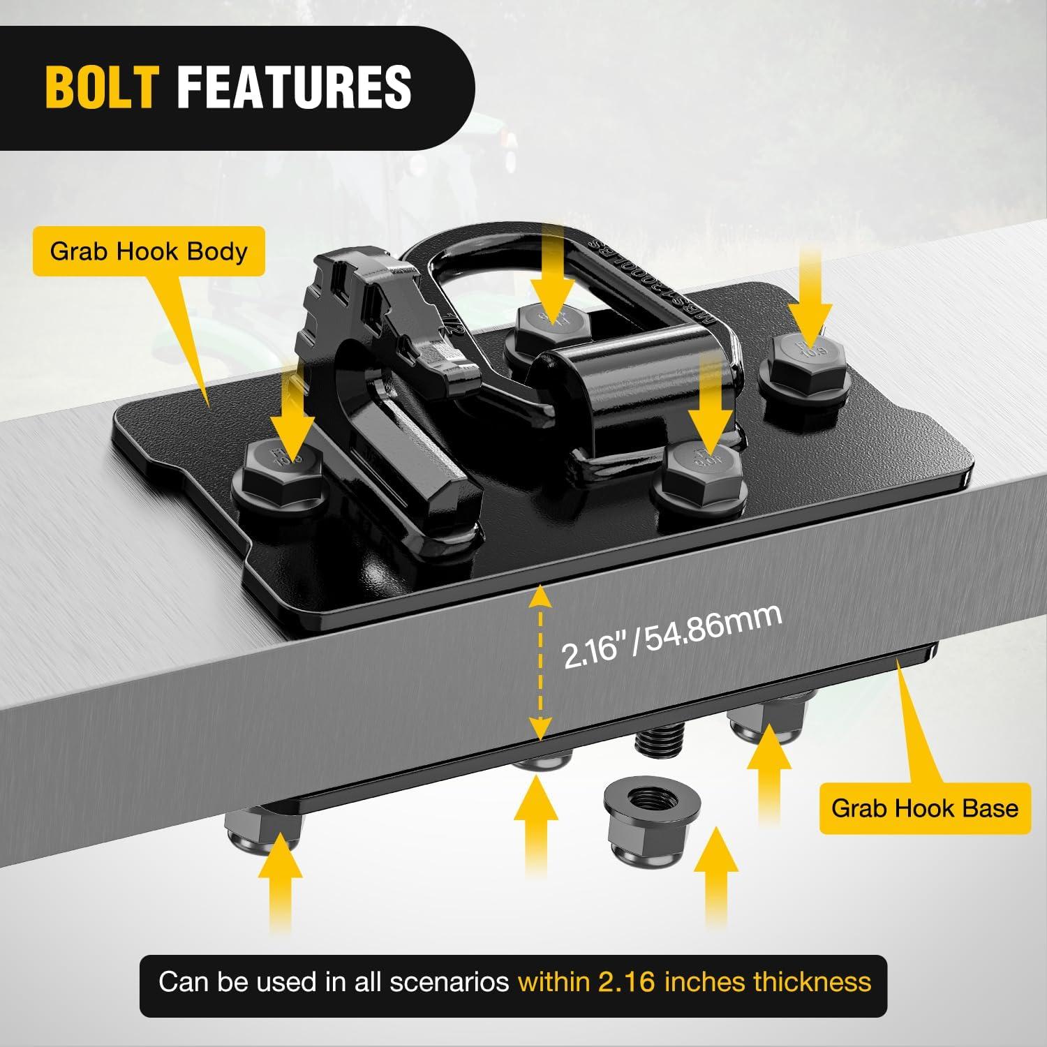 imageNilight 2PCS Tractor Bucket Hooks with Tie Down Ring BoltOn Grab Hook with Back Plates Compatible with Trailer RV UTV Truck Grade 70 Grade Forged Steel Max 15000 lbs BlackHooks w Ring