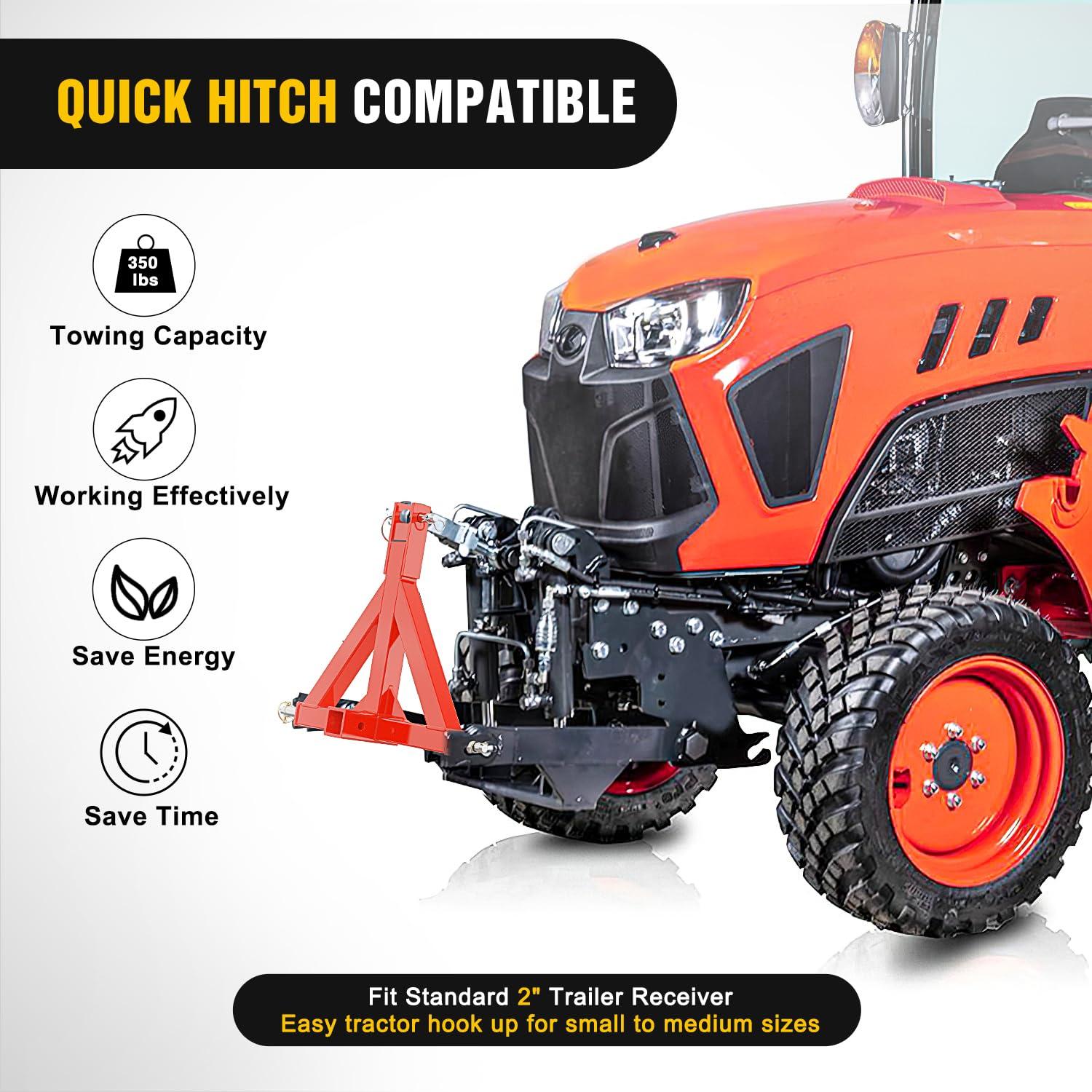 imageNilight 3 Point 2quot Trailer Hitch Receiver Category 1 Heavy Duty Tractor Drawbar Adapter Compatible with Kubota Bx John Deere Nortrac Kioti Yanmar Cat Orange