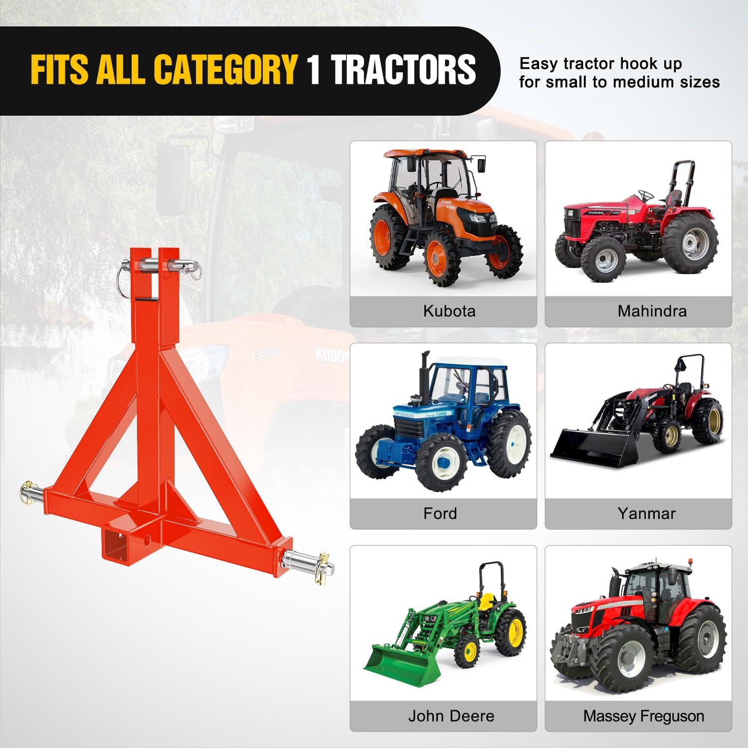 imageNilight 3 Point 2quot Trailer Hitch Receiver Category 1 Heavy Duty Tractor Drawbar Adapter Compatible with Kubota Bx John Deere Nortrac Kioti Yanmar Cat Orange