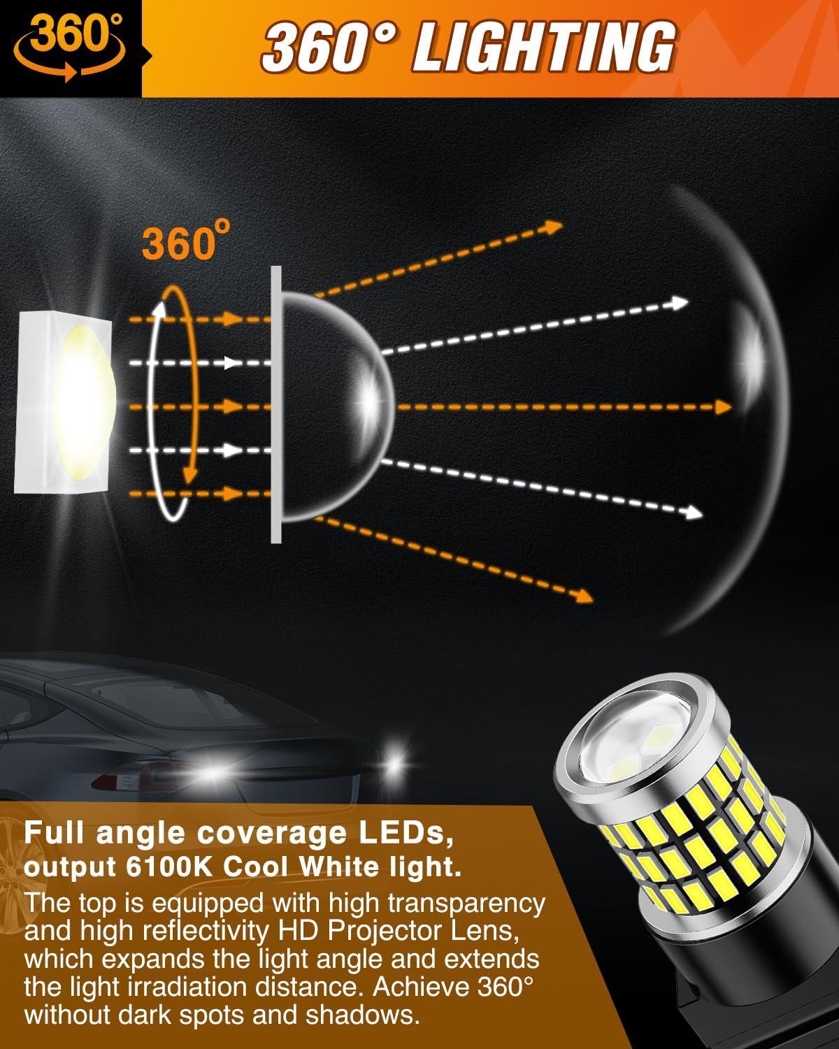 imageNilight 3157 LED Bulb 2PCS 57LED Red 3156 3056 4157 3057 Brake Stop Turn Signals Blinker Tail Light with Projector Replacement for Trucks Cars MotorcyclesWhite