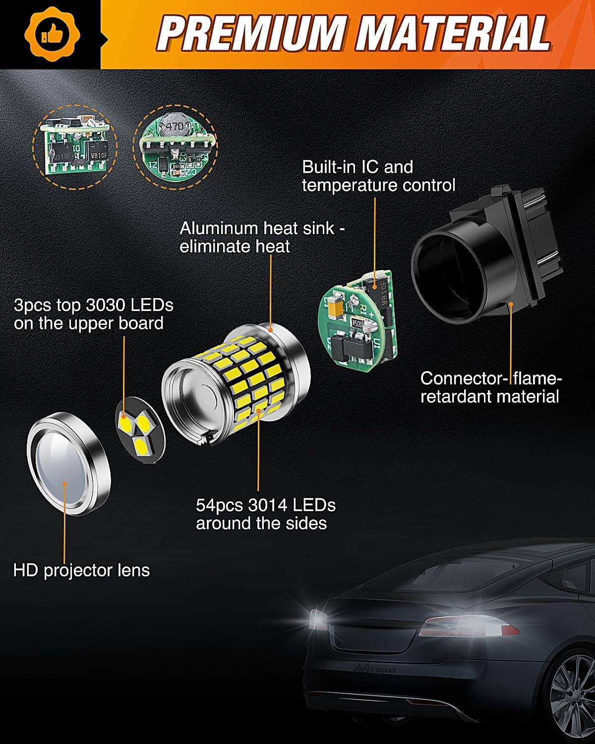 imageNilight 3157 LED Bulb 2PCS 57LED Red 3156 3056 4157 3057 Brake Stop Turn Signals Blinker Tail Light with Projector Replacement for Trucks Cars MotorcyclesWhite