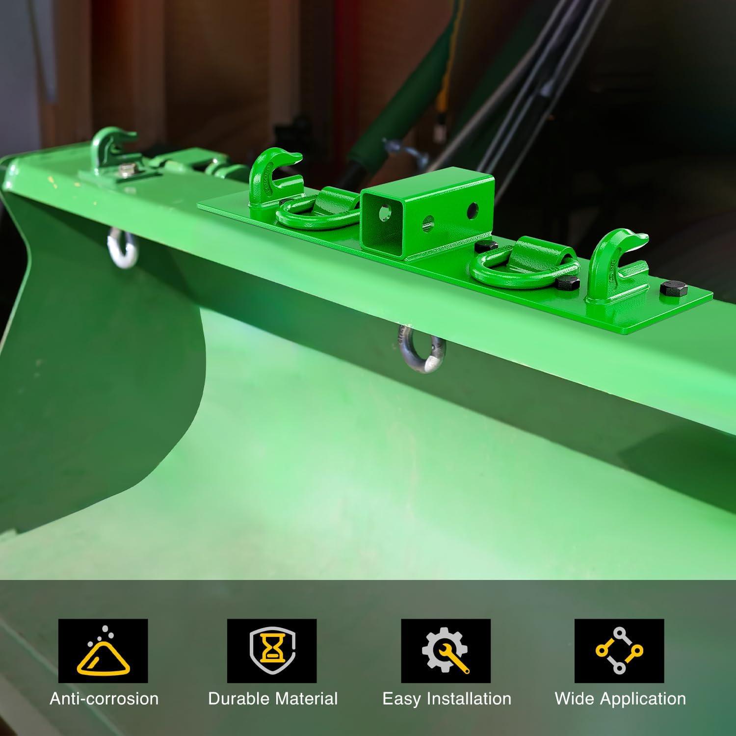 imageNilight 38quot Tractor Bucket Grab Hooks with 12quot Tie Down Ring and 2quot Receiver Grade 70 Forged Steel BoltOn for John Deere Compact Tractor Bucket RV UTV Truck Max 4700LBS Green