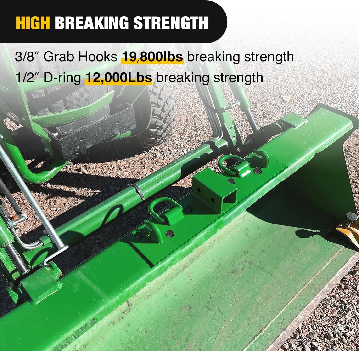 imageNilight 38quot Tractor Bucket Grab Hooks with 12quot Tie Down Ring and 2quot Receiver Grade 70 Forged Steel BoltOn for John Deere Compact Tractor Bucket RV UTV Truck Max 4700LBS Green