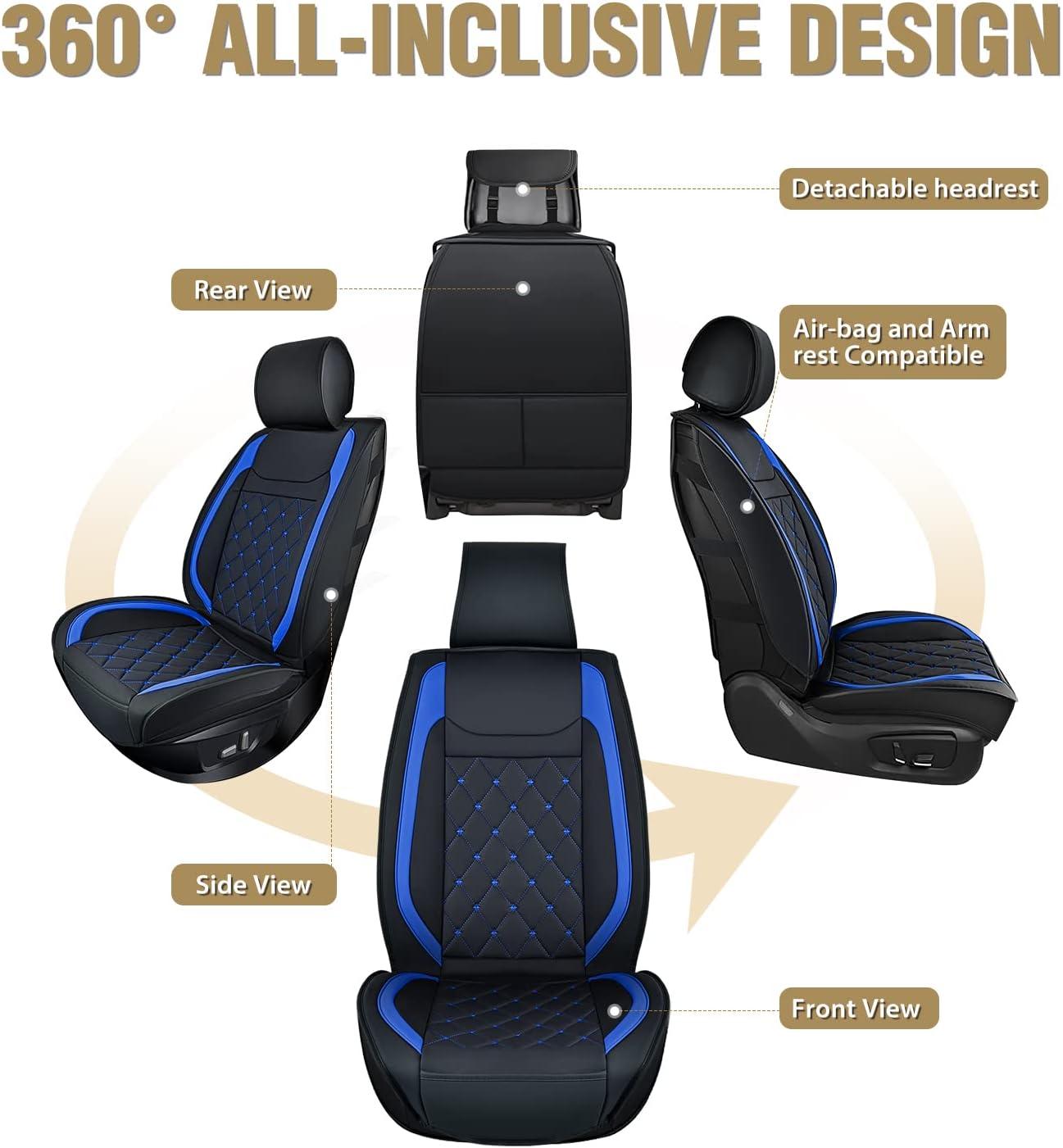 imageNilight 5 Car Seat Covers Waterproof Faux Leather Cushions AntiSlip Universal Fit for 5 Passenger Cars Hyundai Honda Accord Kia Civic Corolla Camry CRV RAV4 Fusion SUV Truck Full Set BlackBlackBlue