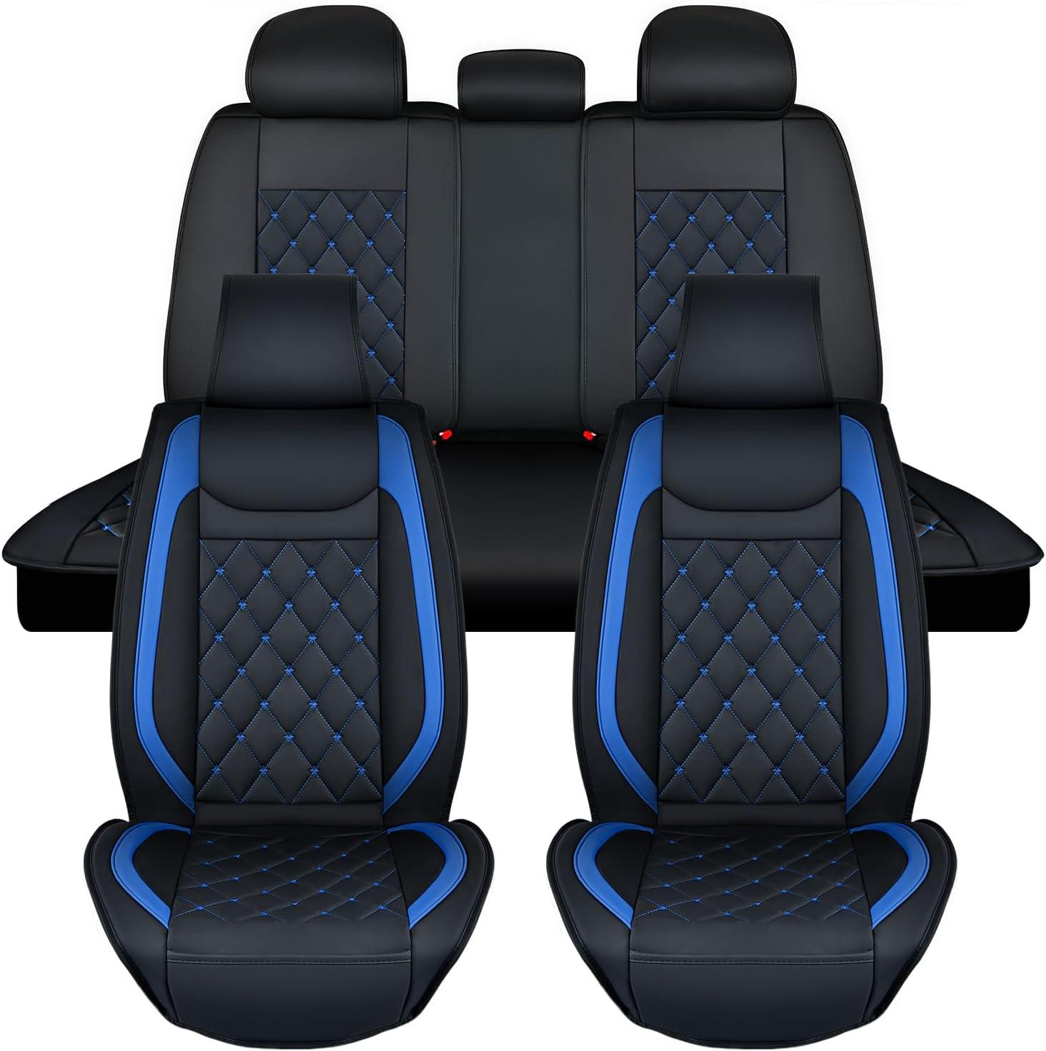 imageNilight 5 Car Seat Covers Waterproof Faux Leather Cushions AntiSlip Universal Fit for 5 Passenger Cars Hyundai Honda Accord Kia Civic Corolla Camry CRV RAV4 Fusion SUV Truck Full Set BlackBlackBlue