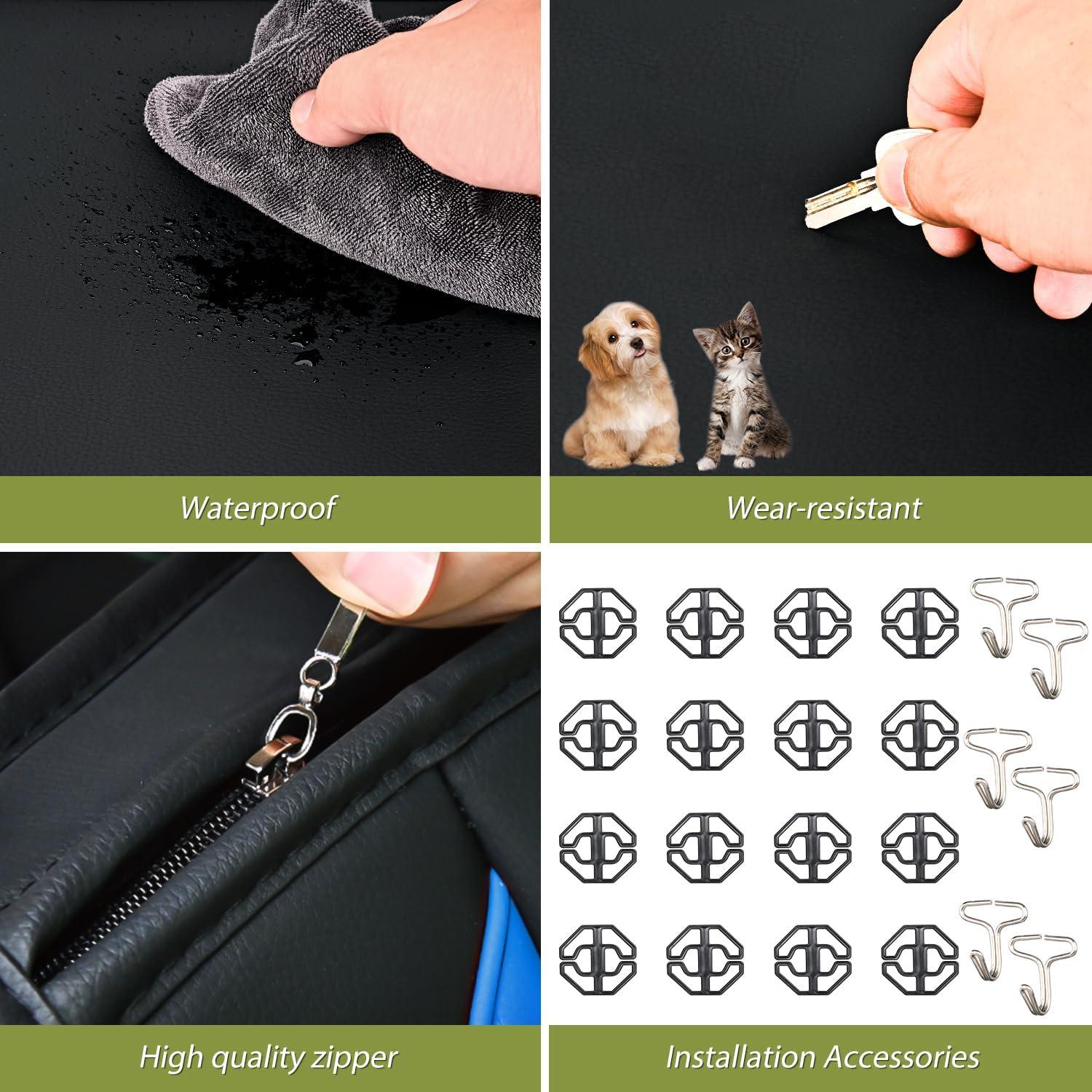 imageNilight 5 Car Seat Covers Waterproof Faux Leather Cushions AntiSlip Universal Fit for 5 Passenger Cars Hyundai Honda Accord Kia Civic Corolla Camry CRV RAV4 Fusion SUV Truck Full Set BlackBlackBlue