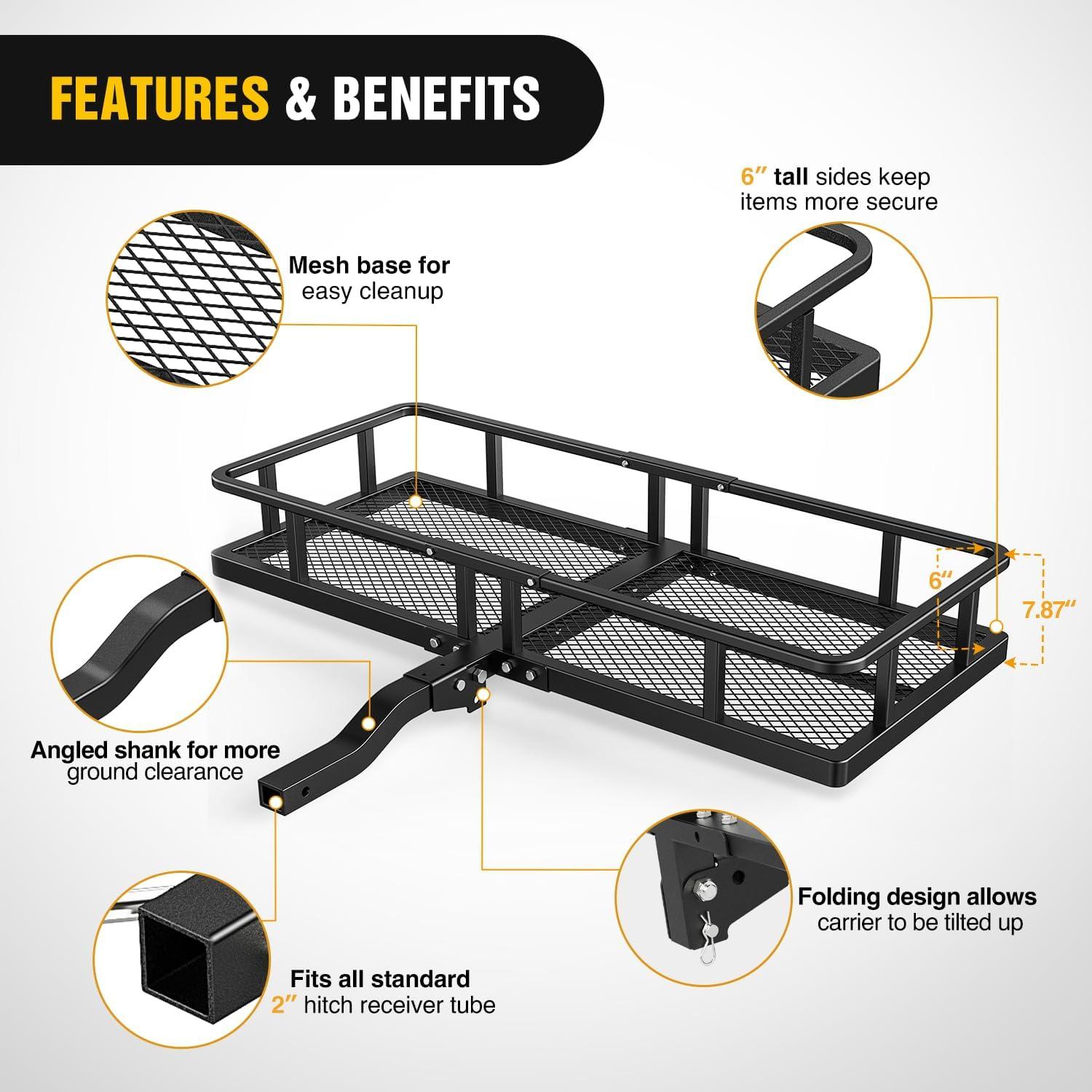 imageNilight 53quot X 19quot X 4quot Hitch Cargo Carrier Fits 2inch Hitch Receiver 500 Lbs Capacity Basket Cargo NetRatchet StrapsHitch Stabilizer for SUV Pickup Camping Traveling20Basket wBag Net Straps Stabilizer Lock