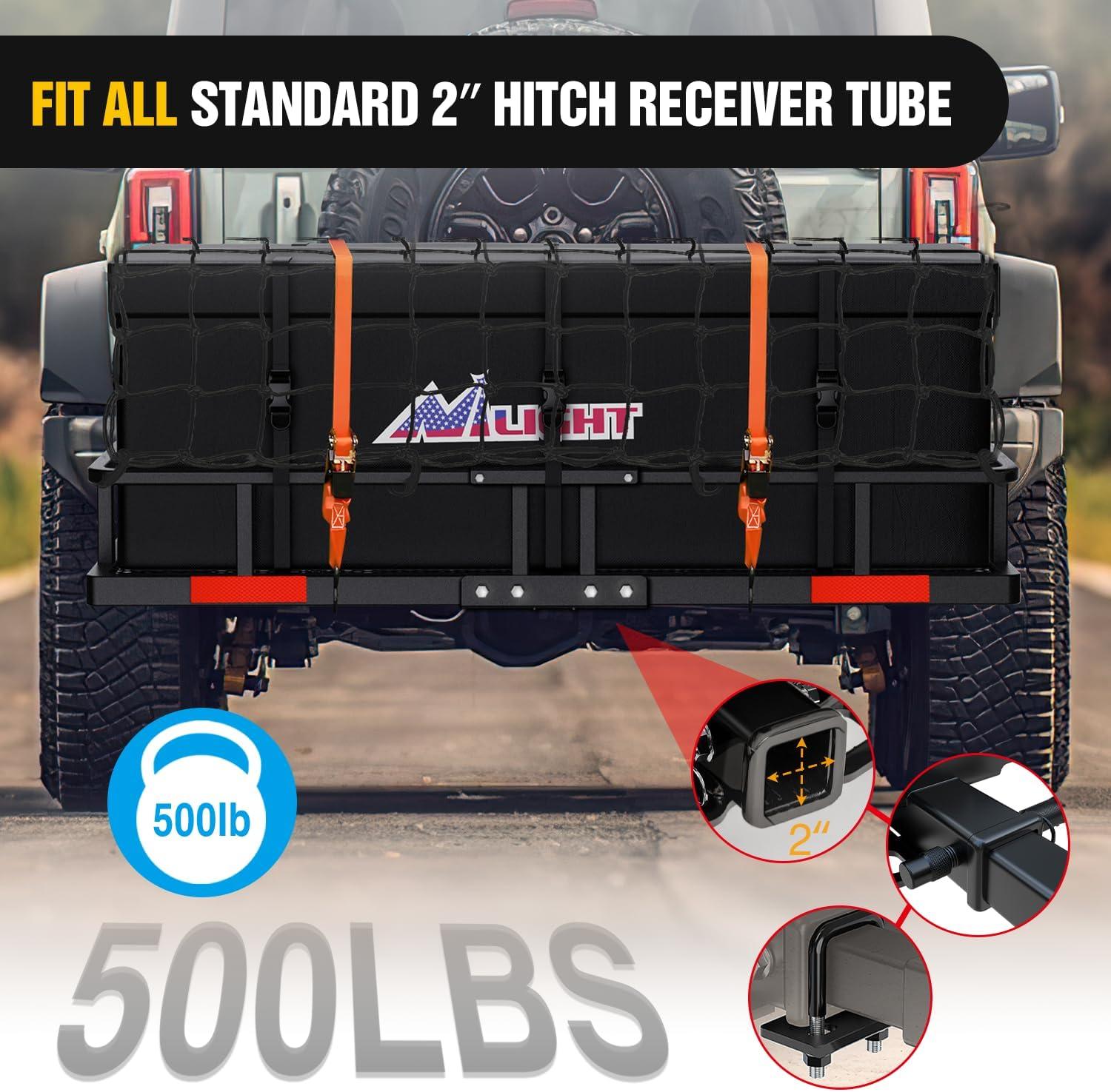 imageNilight 53quot X 19quot X 4quot Hitch Cargo Carrier Fits 2inch Hitch Receiver 500 Lbs Capacity Basket Cargo NetRatchet StrapsHitch Stabilizer for SUV Pickup Camping Traveling20Basket wBag Net Straps Stabilizer Lock