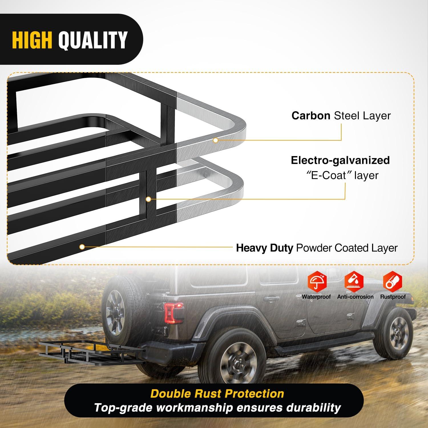 imageNilight 53quot X 19quot X 4quot Hitch Cargo Carrier Fits 2inch Hitch Receiver 500 Lbs Capacity Basket Cargo NetRatchet StrapsHitch Stabilizer for SUV Pickup Camping Traveling19x 53x 4 wNet Straps Stabilize