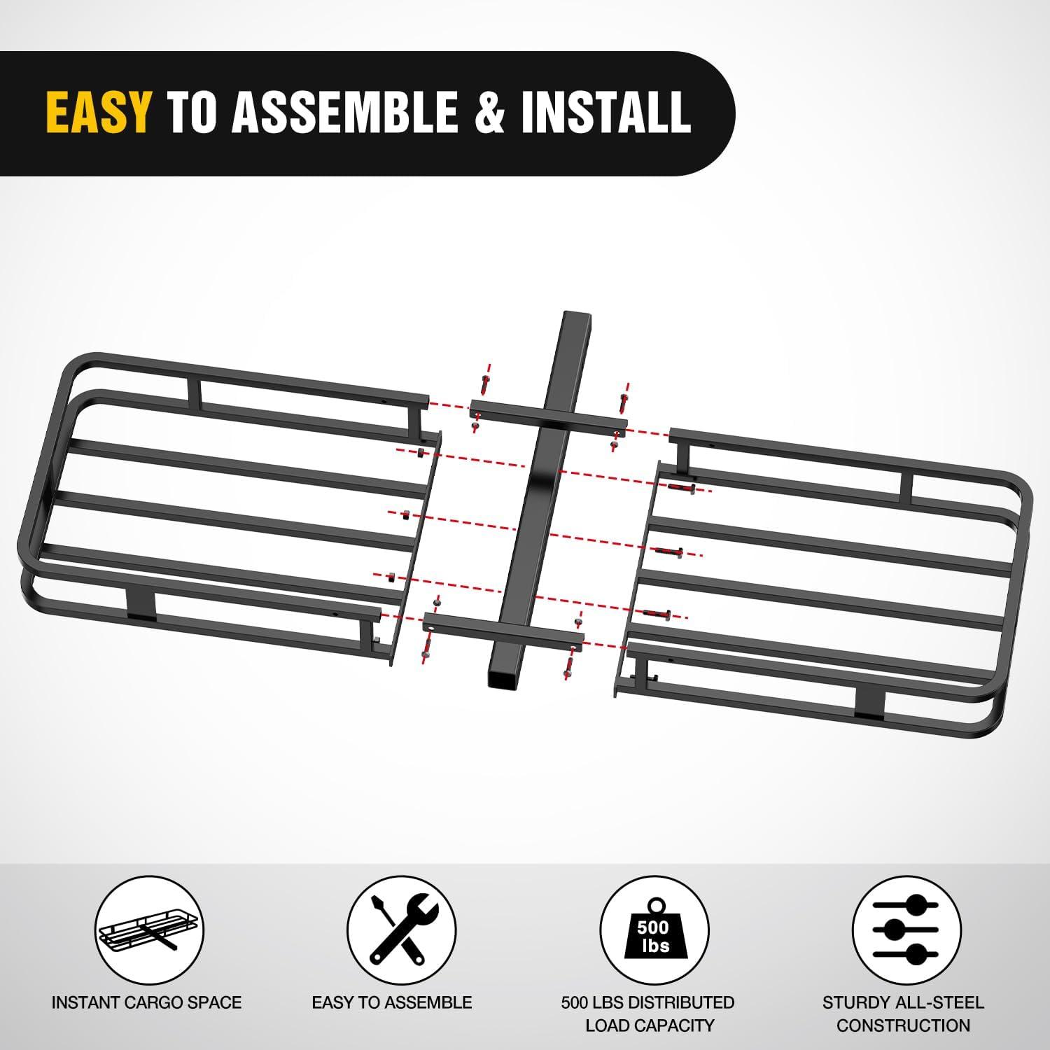 imageNilight 53quot X 19quot X 4quot Hitch Cargo Carrier Fits 2inch Hitch Receiver 500 Lbs Capacity Basket Cargo NetRatchet StrapsHitch Stabilizer for SUV Pickup Camping Traveling19x 53x 4 wNet Straps Stabilize