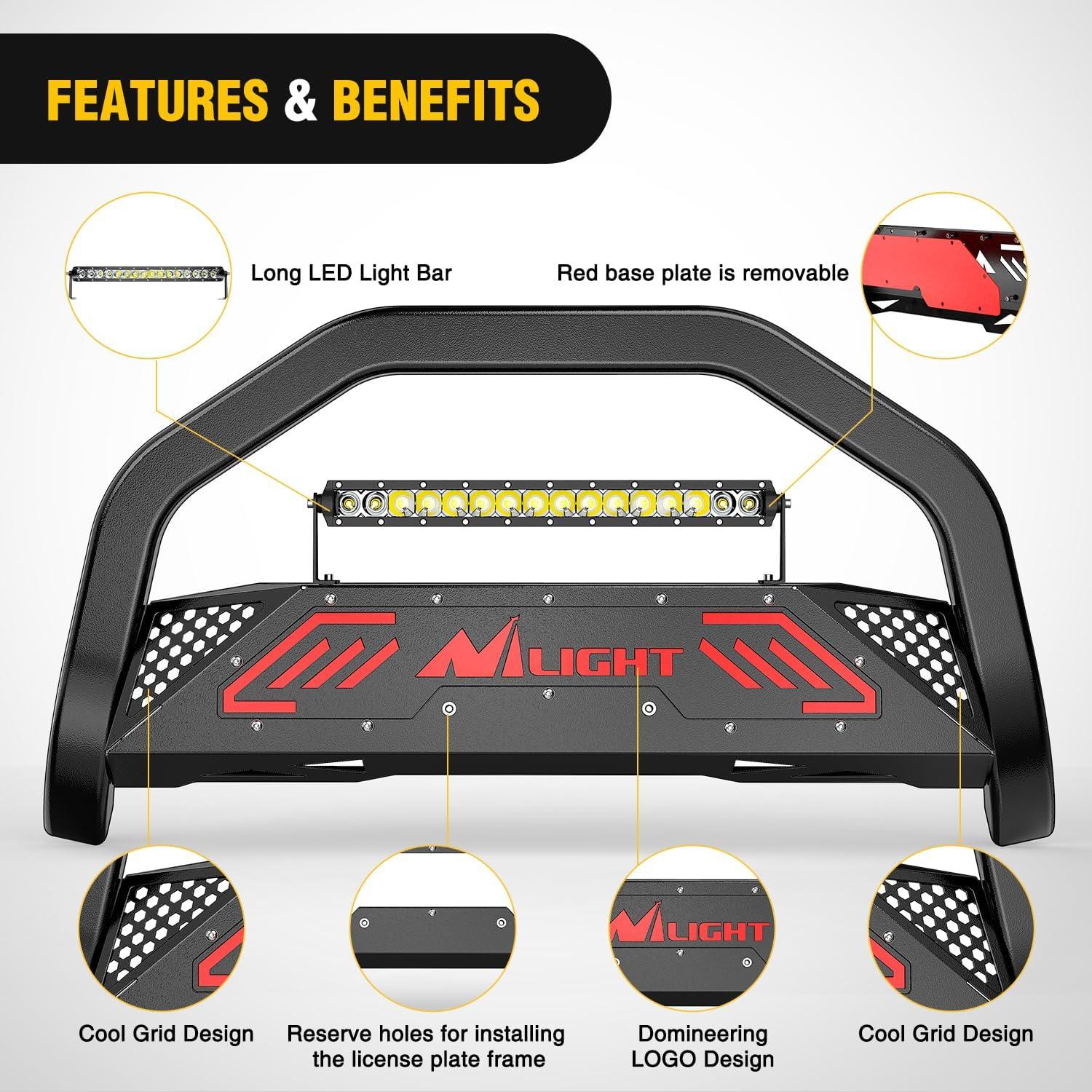 imageNilight Bull BarampampLicense Plate Hole with LED Light Bar Compatible with Toyota Tundra 19992006 for Toyota Sequoia 20012007 Truck Brush Guard Front Bumper Push Bar wGrille Skid Plate Light MountFor Chevy Silverado 20072018