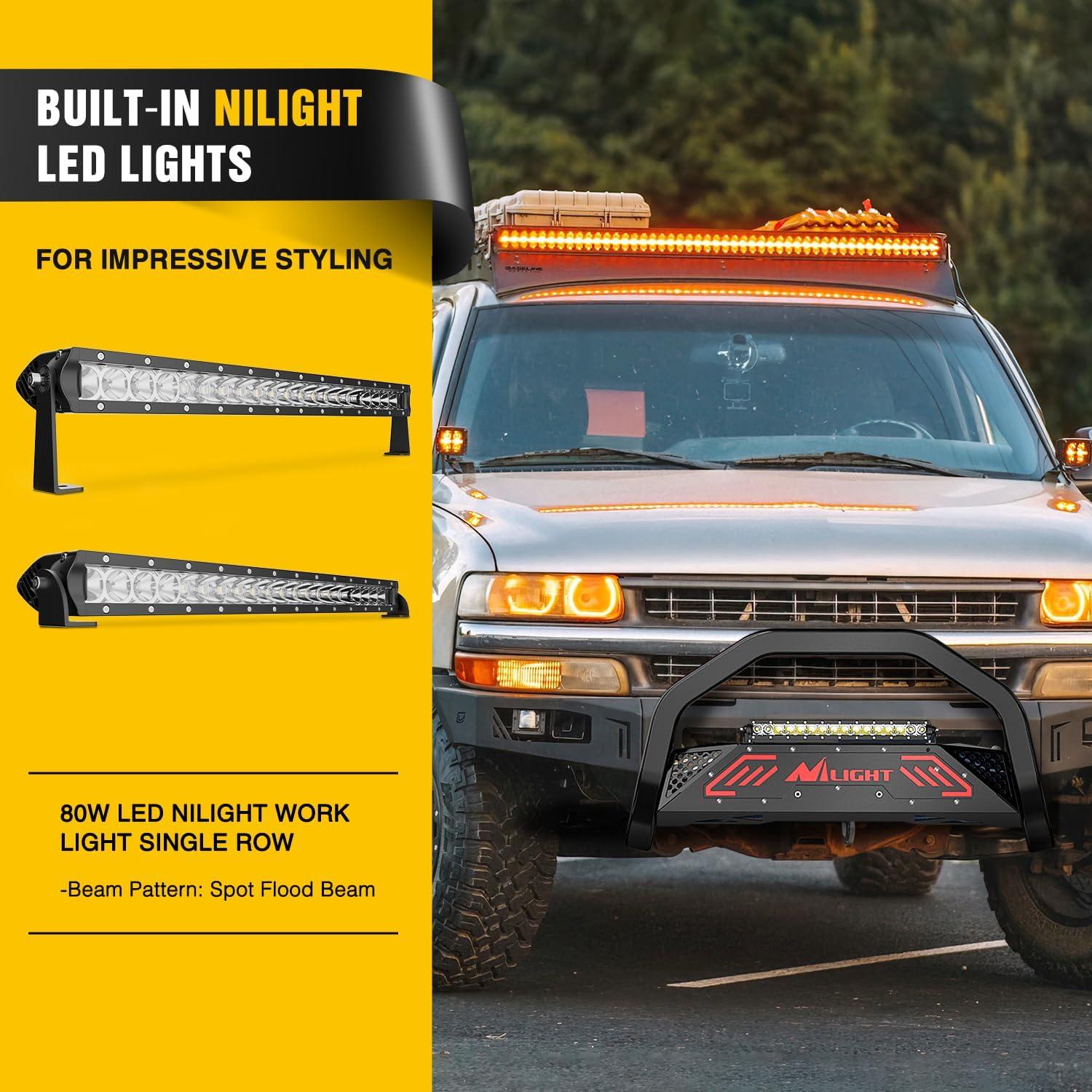 imageNilight Bull BarampampLicense Plate Hole with LED Light Bar Compatible with Toyota Tundra 19992006 for Toyota Sequoia 20012007 Truck Brush Guard Front Bumper Push Bar wGrille Skid Plate Light MountFor Chevy Silverado 19992006
