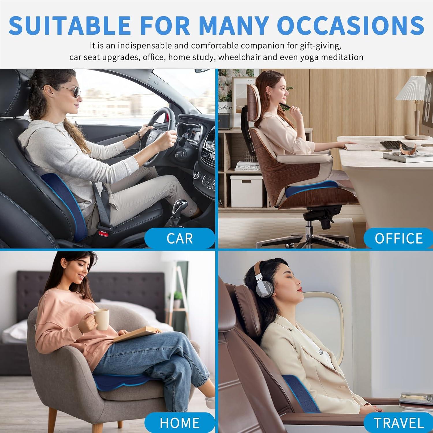 imageNilight Car Seat Cushion Black Leather Breathable Mesh Splicing Cushion Memory Foam Suitable for Daily Life Driving Relieves Sciatica and Tialbone Pain Improves Drive VisibilityBlue Velvet