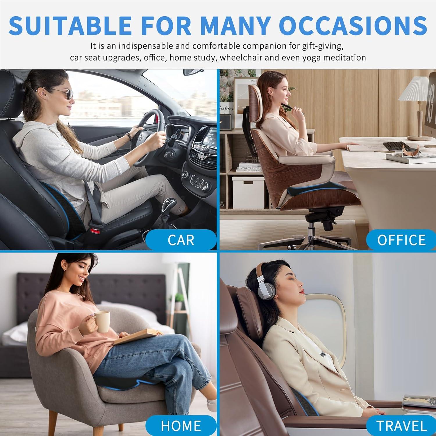 imageNilight Car Seat Cushion Black Leather Breathable Mesh Splicing Cushion Memory Foam Suitable for Daily Life Driving Relieves Sciatica and Tialbone Pain Improves Drive VisibilityBlack Mesh