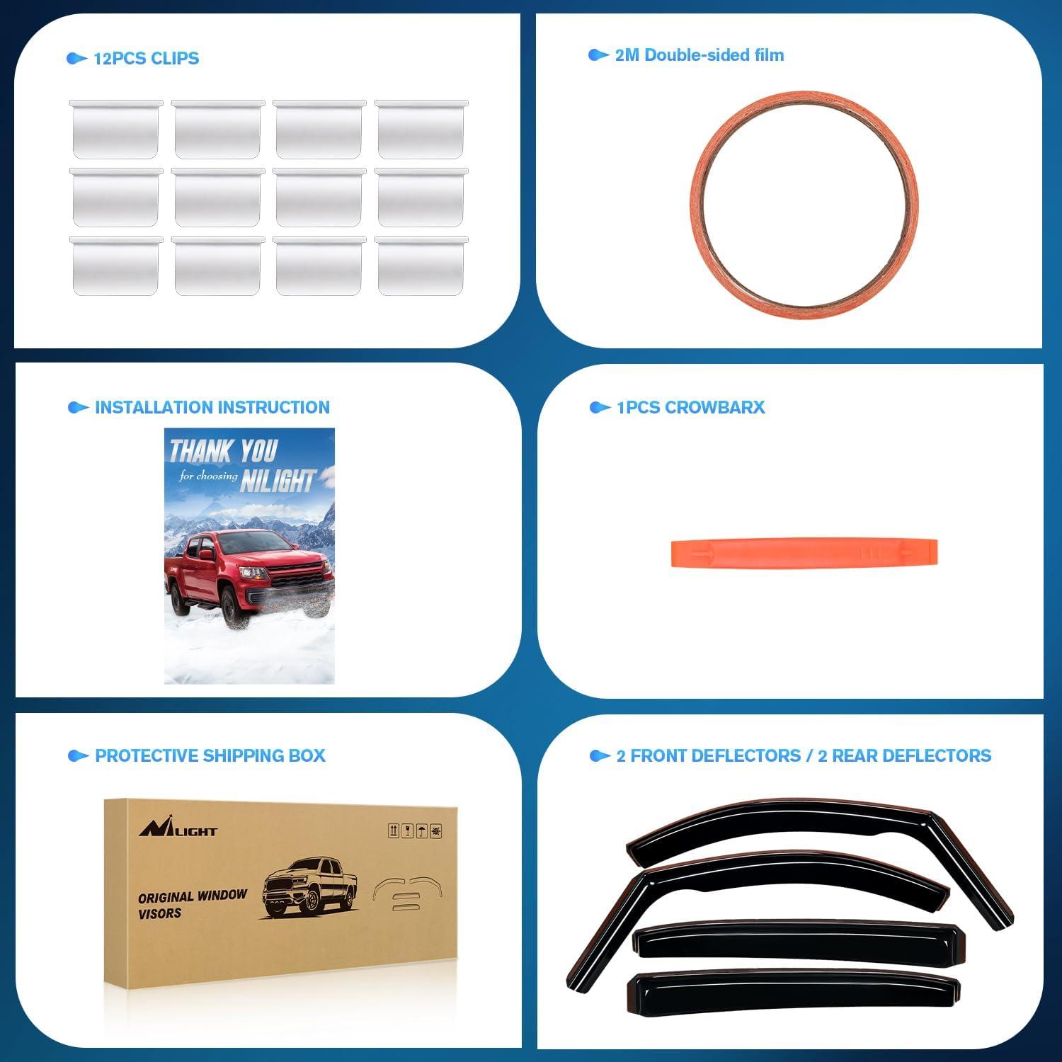 imageNilight Durable Rain Guards for Toyota Tacoma Double Cab 2016 2017 2018 2019 2020 2021 2022 2023 Window Deflectors Vent Window Visors 4 PiecesFor 20202024 Toyota Corolla