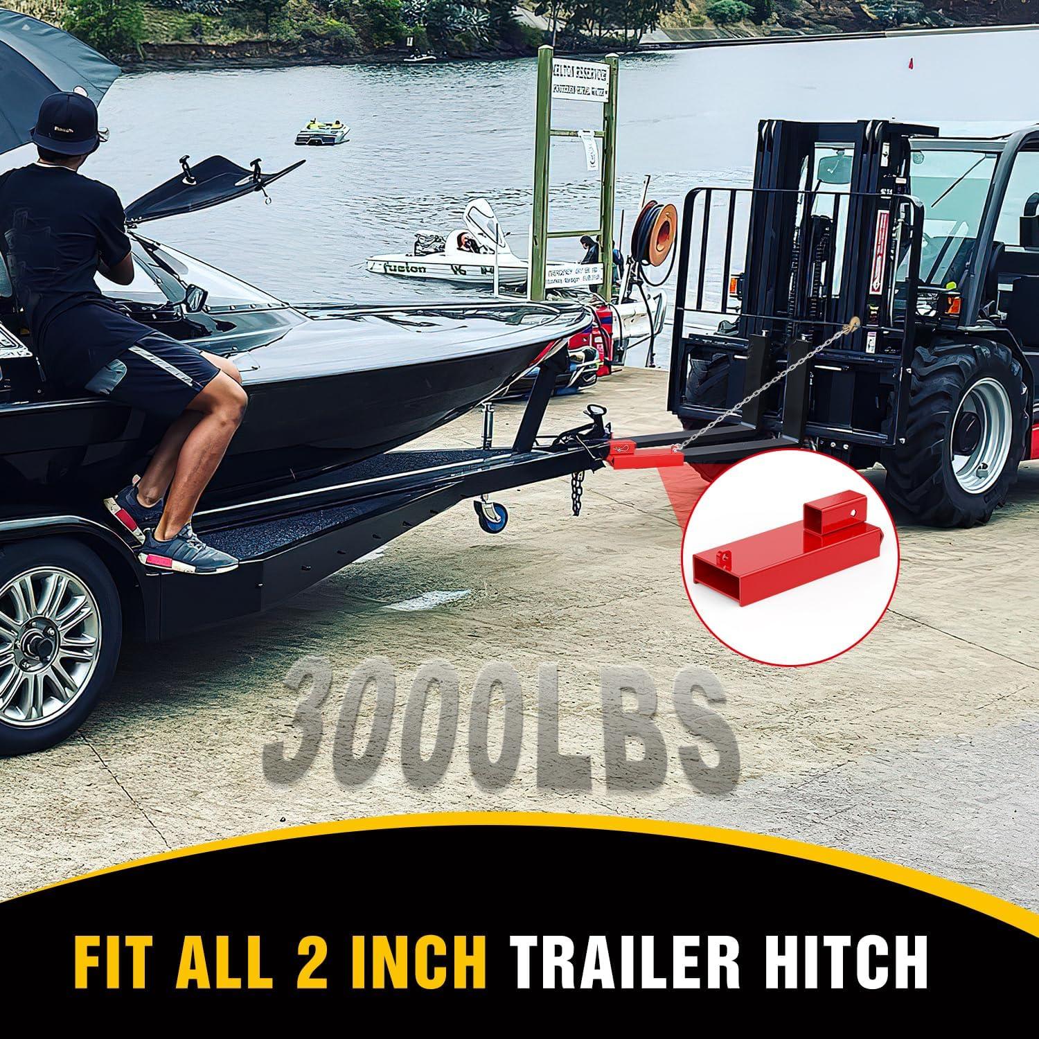 imageNilight Forklift Trailer Hitch Attachment Fits 2 Inch Receiver Clamp on Pallet Fork Trailer Towing Adapter with Safety Chain ampamp 58 Hitch Pin Clip RedForklift Trailer Hitch 55in width