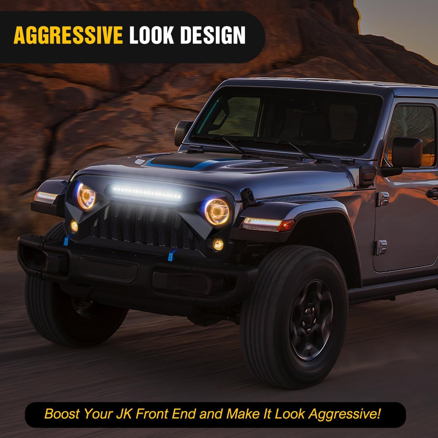 imageNilight Front Bumper Grill Cover for 2007 2008 2009 2010 2011 2012 2013 2014 2015 2016 2017 2018 Wrangler JKJKU Rubicon ampamp Sahara Sport with LED Work Light Pods Matte BlackFor 20072018 JK