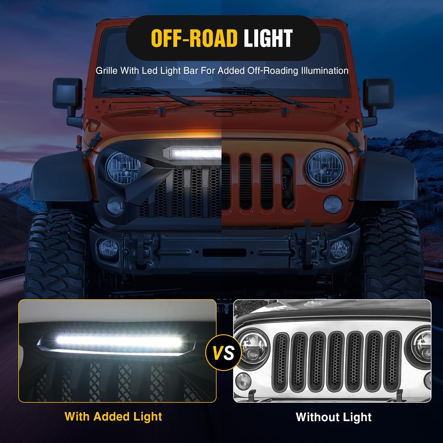 imageNilight Front Bumper Grill Cover for 2007 2008 2009 2010 2011 2012 2013 2014 2015 2016 2017 2018 Wrangler JKJKU Rubicon ampamp Sahara Sport with LED Work Light Pods Matte BlackFor 20072018 JK