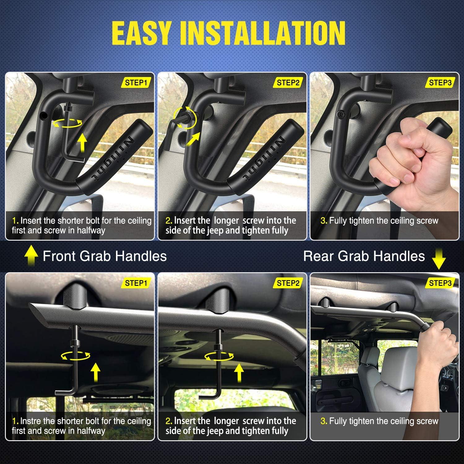 imageNilight Front ampamp Rear Grab Handles Aluminum Roll Bar Grip Handles for 20072018 Wrangler JK JKU Sports Sahara Freedom Rubicon X ampamp Unlimited 2 Years Warranty Black