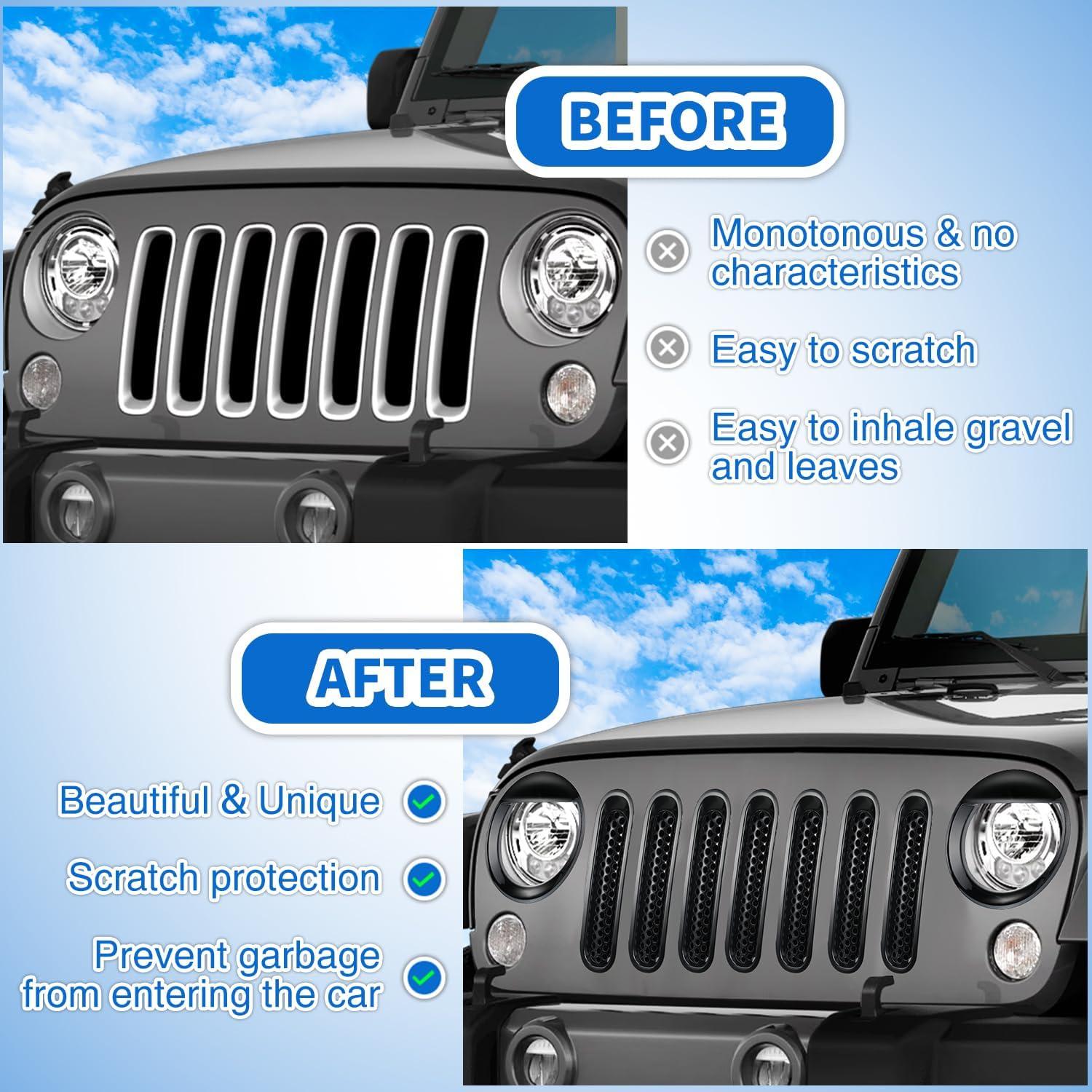 imageNilight Grill Inserts fit for Jeep Wrangler Front Grille Mesh Inserts ampamp Headlight Cover Set for JK JKU Unlimited Sports Sahara Freedom Rubicon 20072018 Clipin Trim Exterior Accessories Black 9 Pcs