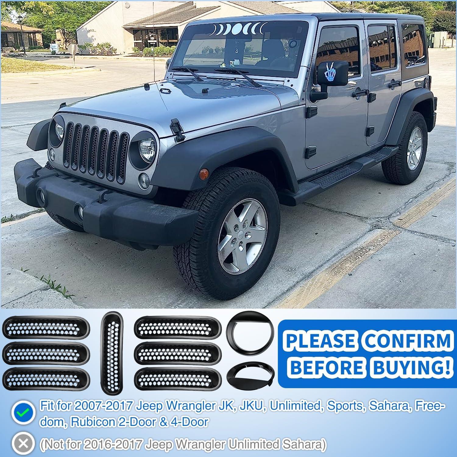 imageNilight Grill Inserts fit for Jeep Wrangler Front Grille Mesh Inserts ampamp Headlight Cover Set for JK JKU Unlimited Sports Sahara Freedom Rubicon 20072018 Clipin Trim Exterior Accessories Black 9 Pcs