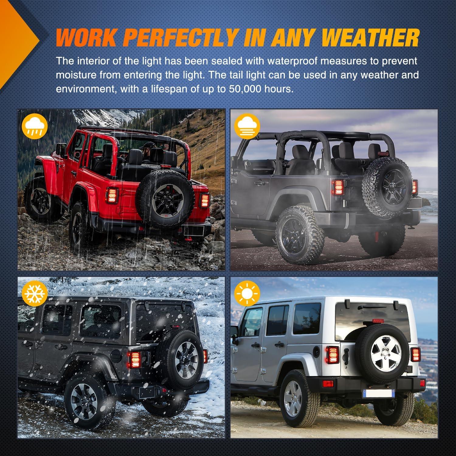 imageNilight JK Tail Light LED Red Running Stop Brake Turn Signals Lights White Reverse Back Up DOT APPROVED Smoked Lens Taillight Compatible with 20072018 Wrangler JKUJK 20072017 Tail Light