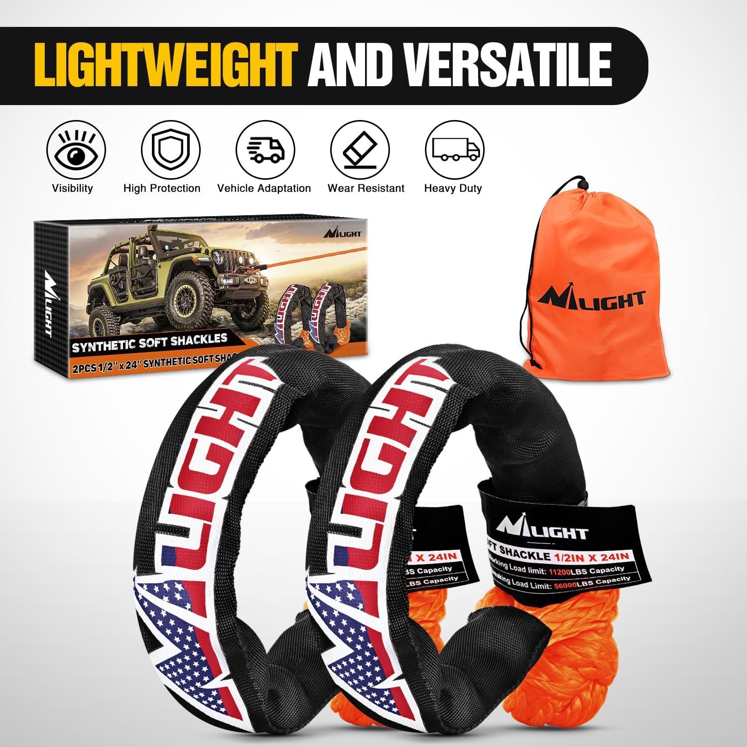 imageNilight Kinetic Recovery Rope 33000 LBS 1quot x 30ft Snatch Strap Heavy Duty Offroad Towing Starp Kit Vehicle Recovery kit for UTV ATV SUV Truck Car Jeep Tractor2Pcs Soft Shackles