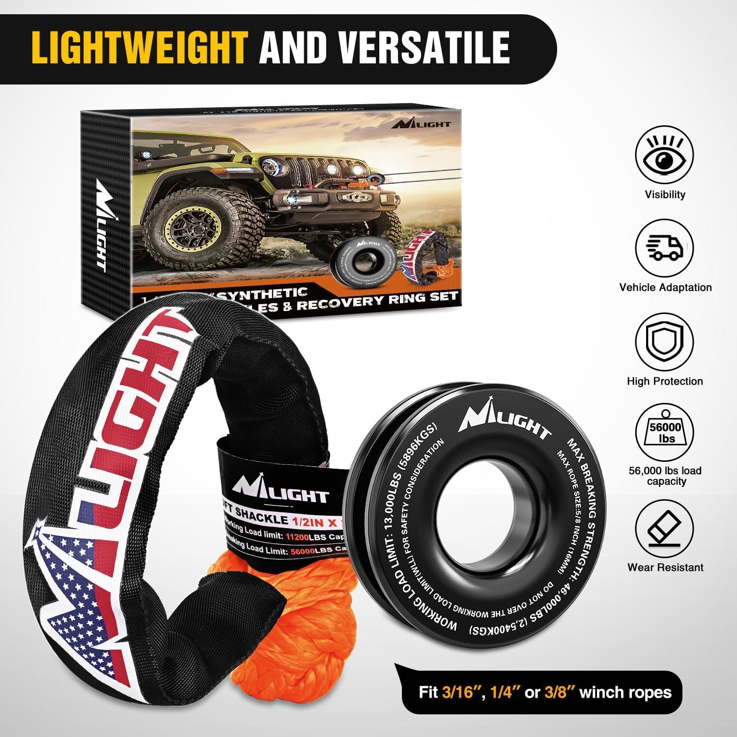 imageNilight Kinetic Recovery Rope 33000 LBS 1quot x 30ft Snatch Strap Heavy Duty Offroad Towing Starp Kit Vehicle Recovery kit for UTV ATV SUV Truck Car Jeep Tractor1Pc Shackles Snatch Ring