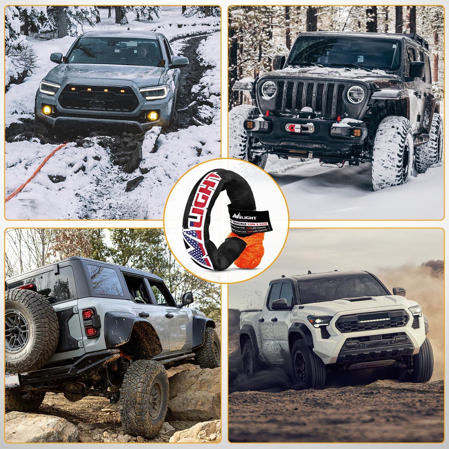 imageNilight Kinetic Recovery Rope 33000 LBS 1quot x 30ft Snatch Strap Heavy Duty Offroad Towing Starp Kit Vehicle Recovery kit for UTV ATV SUV Truck Car Jeep Tractor2Pcs Soft Shackles