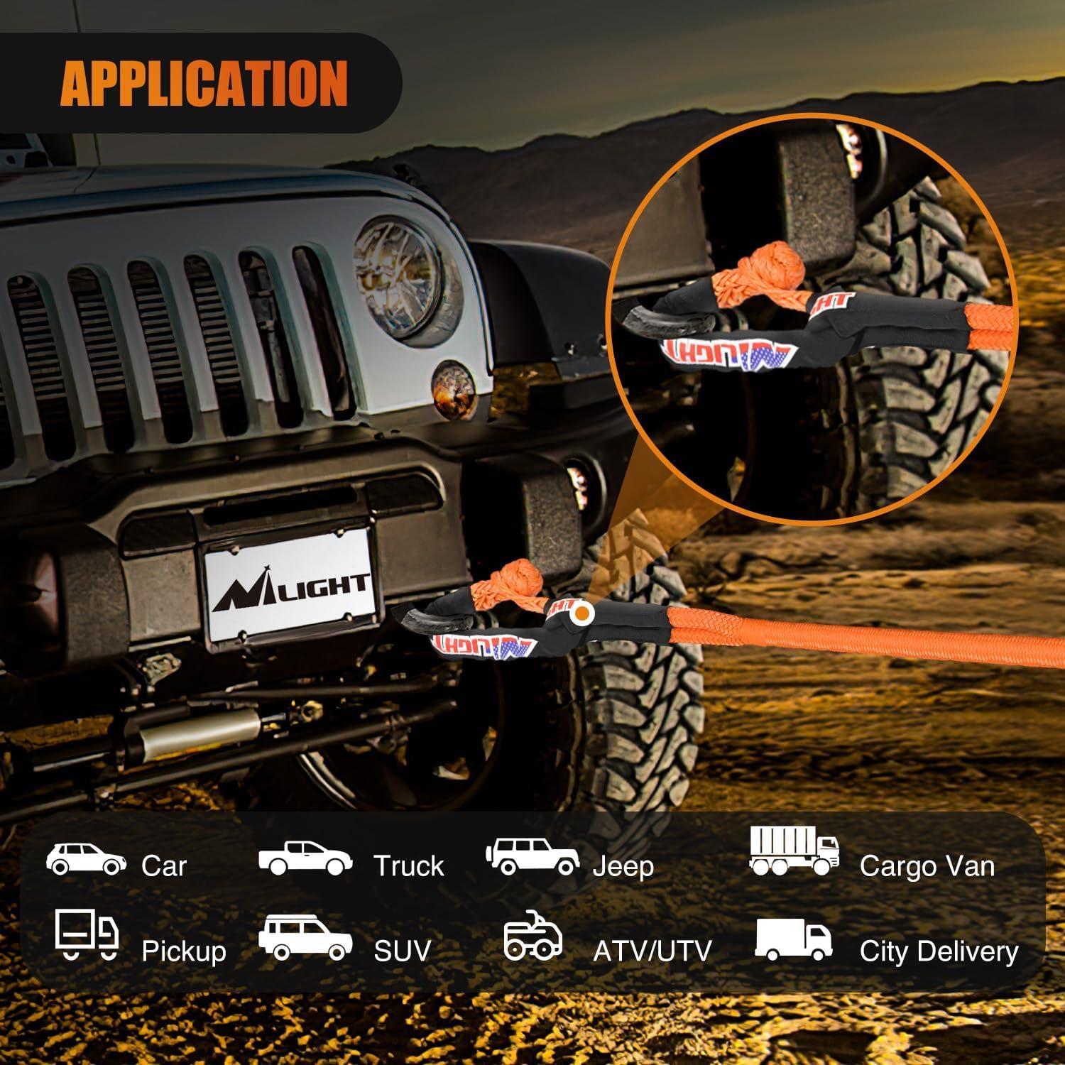 imageNilight Kinetic Recovery Rope 33000 LBS 1quot x 30ft Snatch Strap Heavy Duty Offroad Towing Starp Kit Vehicle Recovery kit for UTV ATV SUV Truck Car Jeep Tractor1in x 20ft Rope2 Pcs Soft Shackle