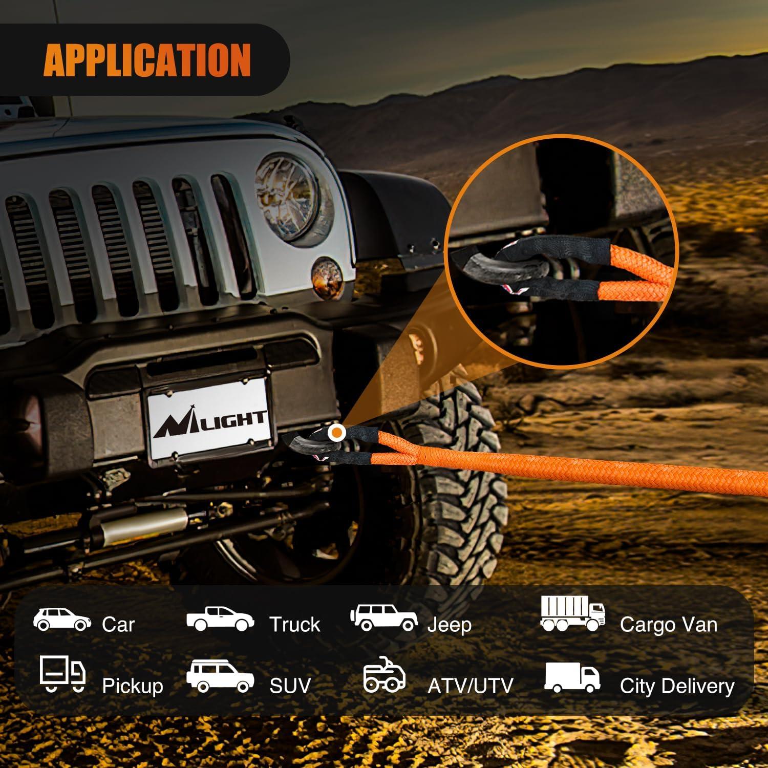 imageNilight Kinetic Recovery Rope 33000 LBS 1quot x 30ft Snatch Strap Heavy Duty Offroad Towing Starp Kit Vehicle Recovery kit for UTV ATV SUV Truck Car Jeep Tractor118in x 30ft Rope