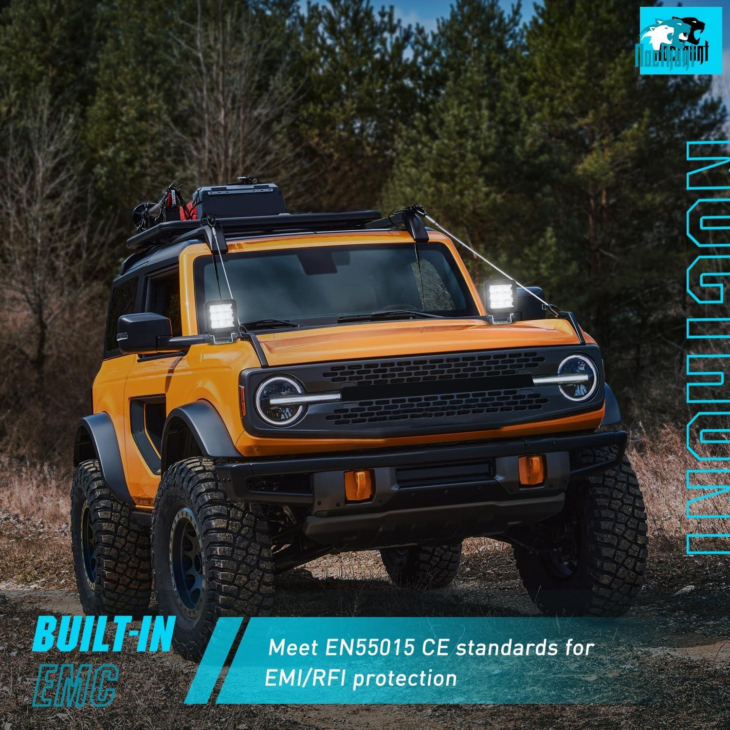 imageNilight LED Light Pods 2 PCS 4 Inch 16LED Super Slim Flood Beam Square Driving Work Offroad Side Ditch Lights Builtin EMC for Tractor Truck Motorbike Boat ATV3Inch 9Led Light Pods 2Pcs