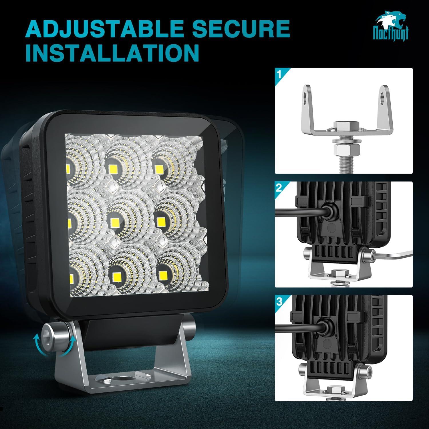 imageNilight LED Light Pods 2 PCS 4 Inch 16LED Super Slim Flood Beam Square Driving Work Offroad Side Ditch Lights Builtin EMC for Tractor Truck Motorbike Boat ATV3Inch 9Led Light Pods 2Pcs