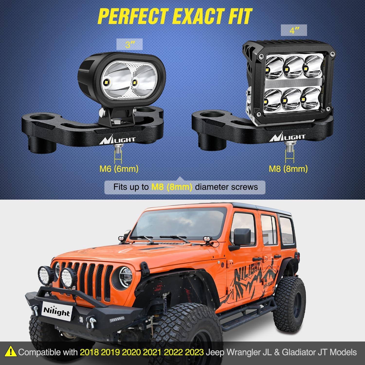 imageNilight Light Mounting Bracket Hood Cowl Mount Brackets for Front APillar Auxiliary Offroad LED Pod Light Work Lights on 20182023 Jeep Wrangler JLJLU 20202023 Gladiator JTAPillar JLJLU JT