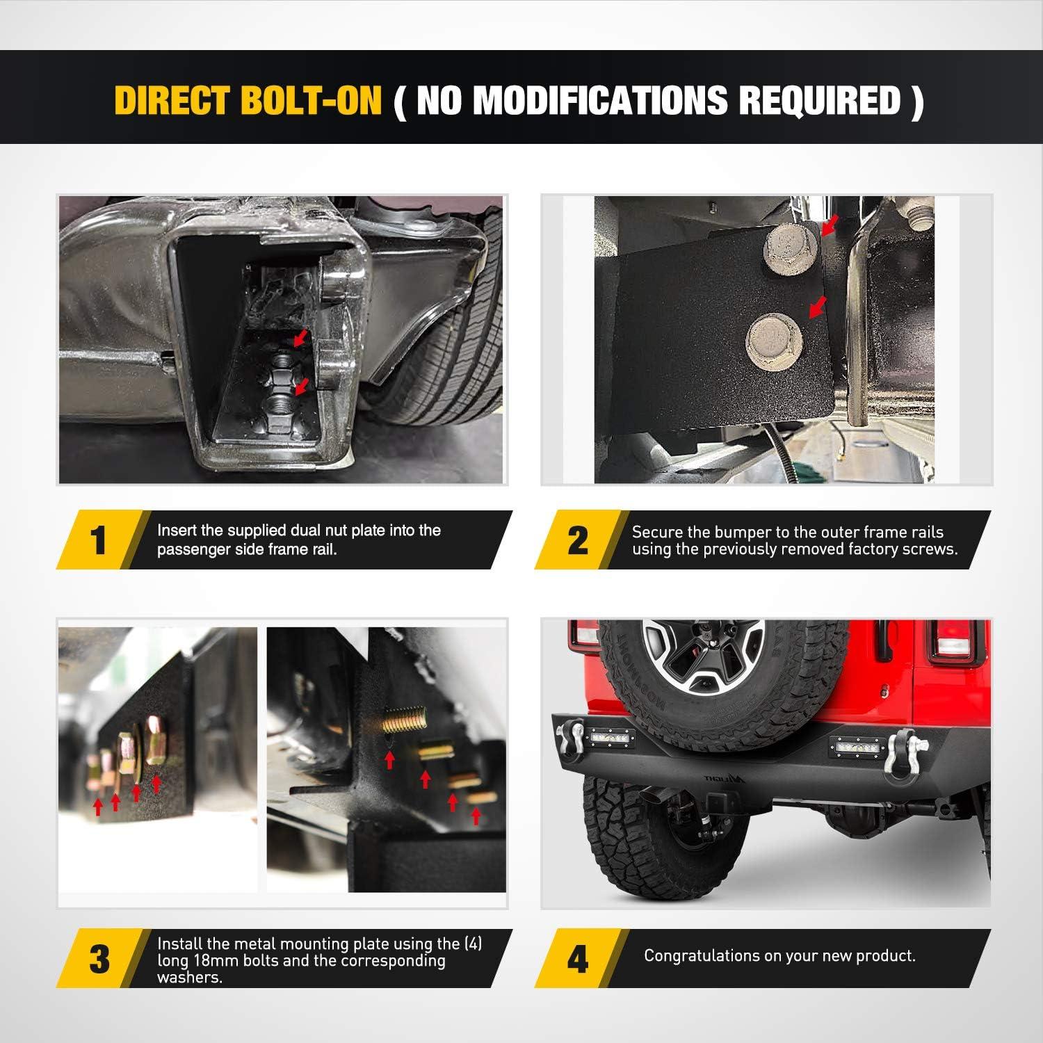 imageNilight Off Road Front Rear Tubular Doors with Side View Mirrors Compatible with 2018 2019 2020 2021 2022 2023 Wrangler JL 2020 2021 2022 2023 Gladiator JT 4 Door Only 2 Years WarrantyRear Bumper 20182025 JL