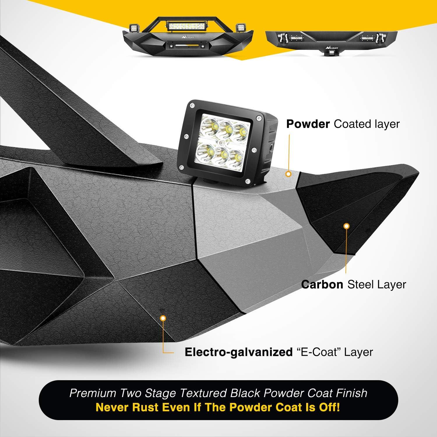 imageNilight Off Road Front Rear Tubular Doors with Side View Mirrors Compatible with 2018 2019 2020 2021 2022 2023 Wrangler JL 2020 2021 2022 2023 Gladiator JT 4 Door Only 2 Years WarrantyFront Bumper B Rear Bumper JL