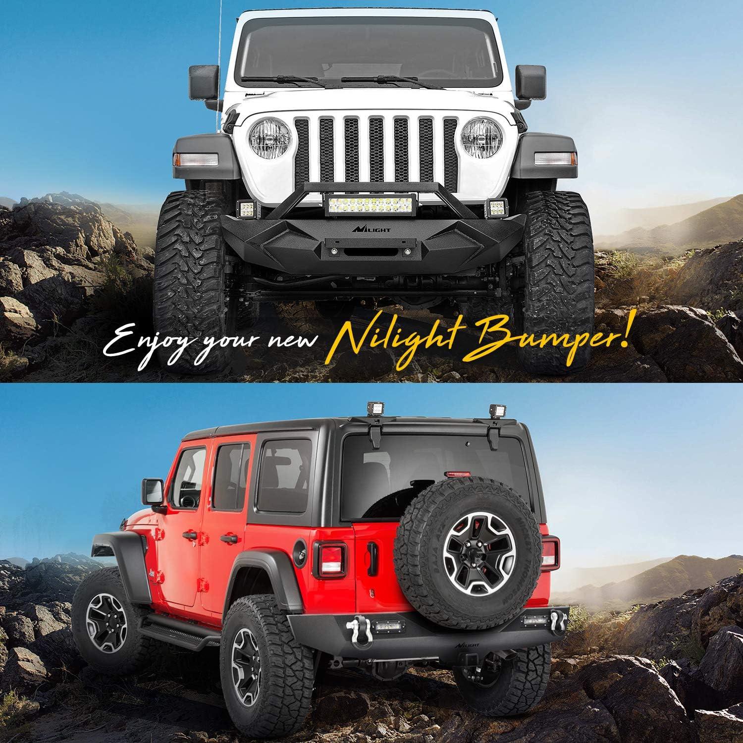 imageNilight Off Road Front Rear Tubular Doors with Side View Mirrors Compatible with 2018 2019 2020 2021 2022 2023 Wrangler JL 2020 2021 2022 2023 Gladiator JT 4 Door Only 2 Years WarrantyFront Bumper B Rear Bumper JL