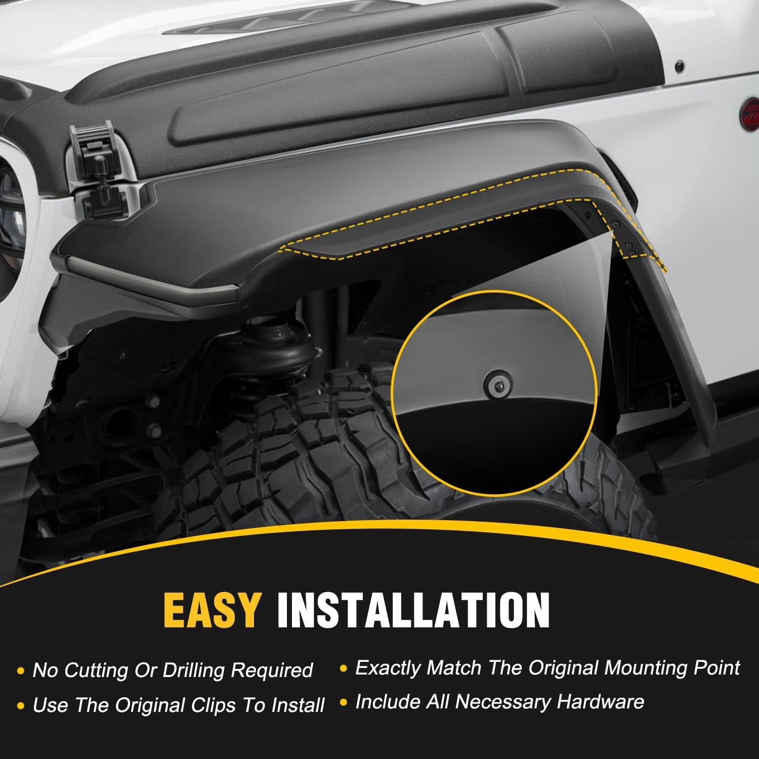 imageNilight OffRoad Fender Flares Kit Compatible with 20072018 Wrangler JK 24 Doors HeavyDuty Solid Steel Black Textured Fenders for Unlimited JK Front ampamp Rear Flat4pcsJK63DFor 20182025 Rubicon