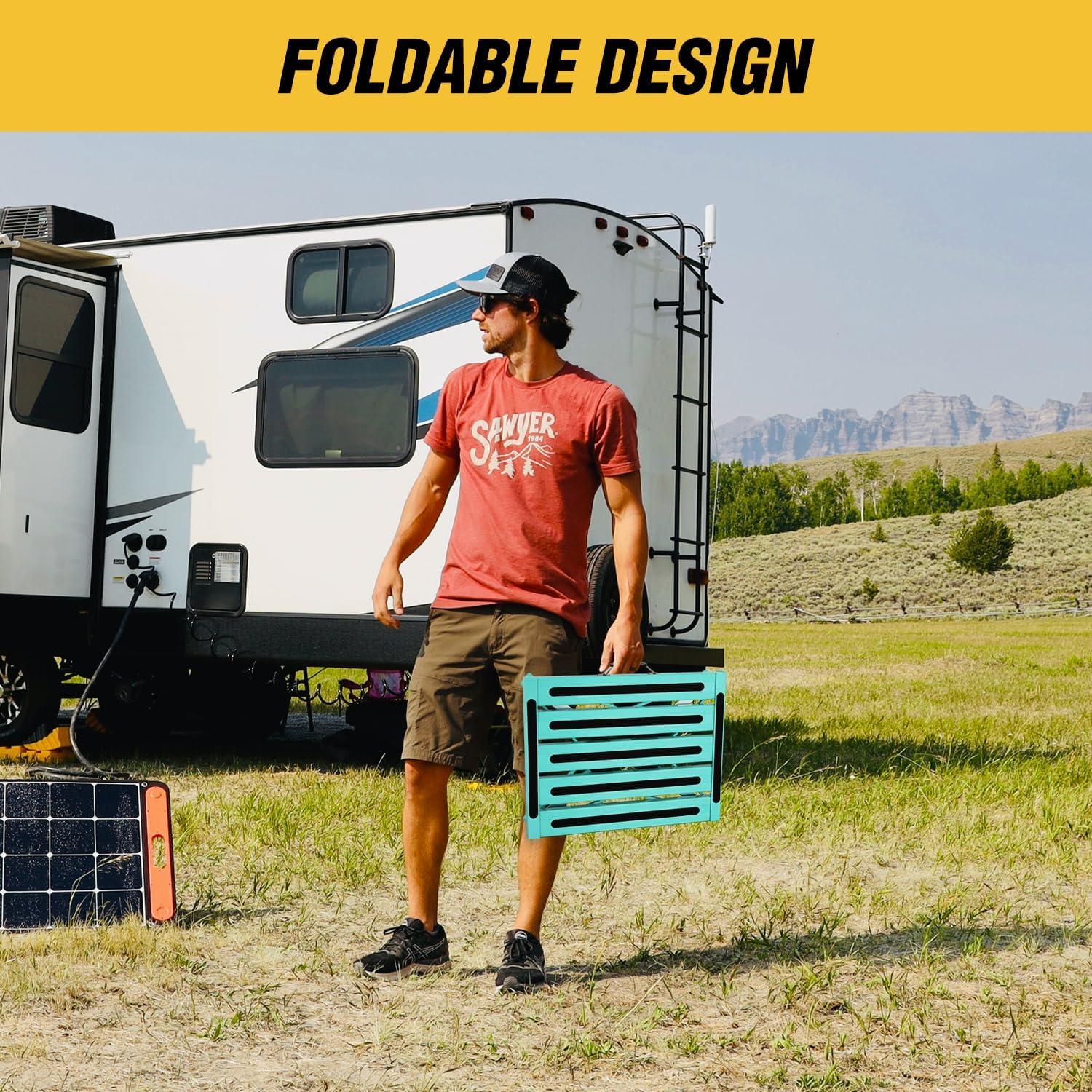 imageNilight RV Step Stool Aluminum Folding Platform Steps 19x145 RV Steps 4 Levels Adjustable Step Stool with AntiSlip Surface Rubber Feet Handle Supports Up to 500lbs for Camper Travel Trailer SilverMint Green