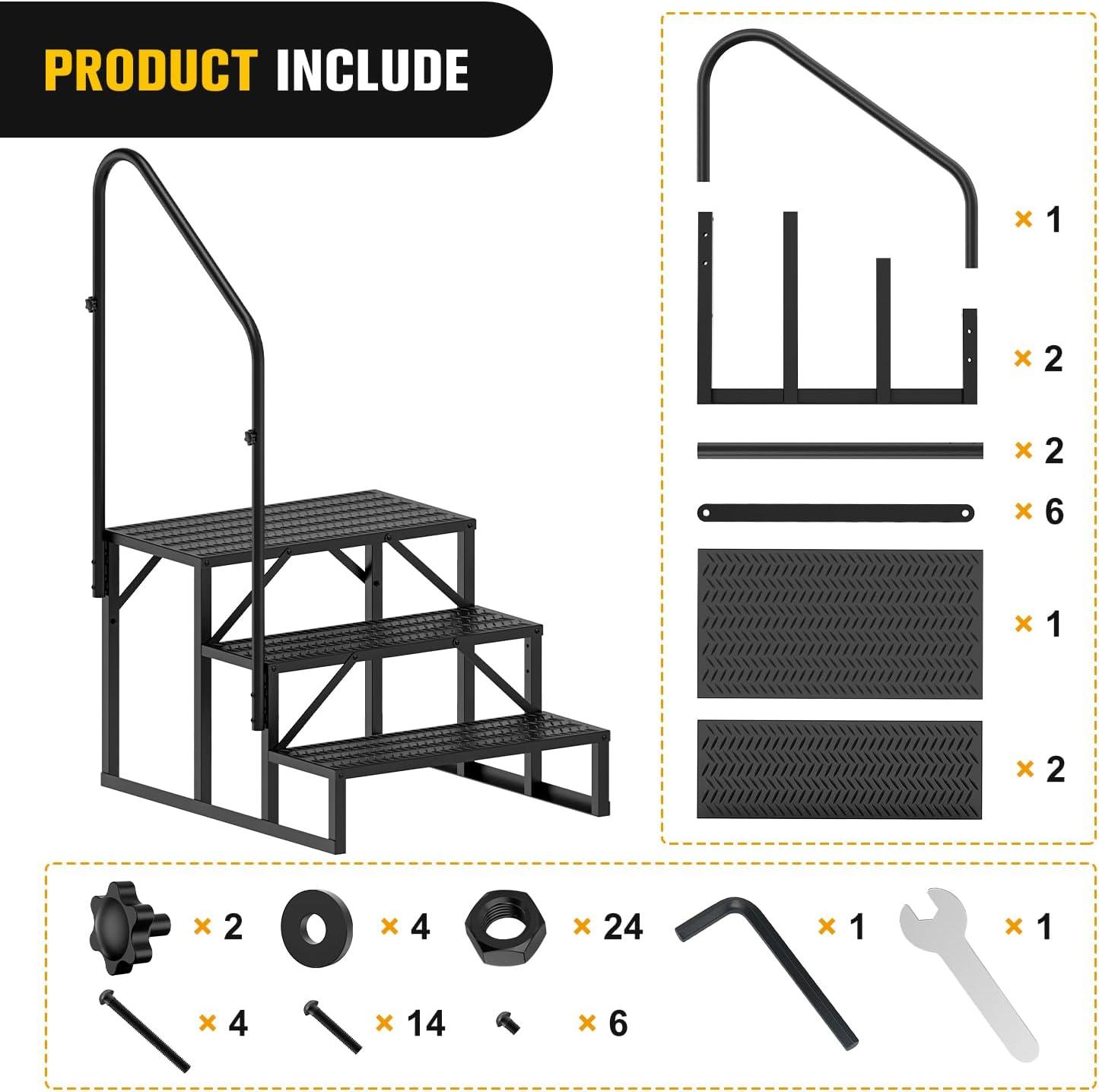 imageNilight RV Steps with Handrail 3 Steps Hot Tub Steps Outdoor RV Stairs Step Portable Mobile Motor Home Stairs for Camper Travel Trailers Dock Entry Steps 5th Wheel RV Porch with AntiSlip Handrail3 Steps