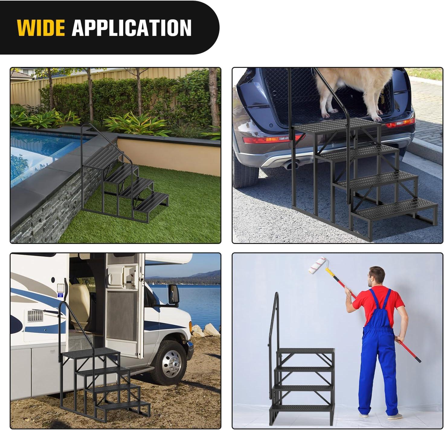 imageNilight RV Steps with Handrail 3 Steps Hot Tub Steps Outdoor RV Stairs Step Portable Mobile Motor Home Stairs for Camper Travel Trailers Dock Entry Steps 5th Wheel RV Porch with AntiSlip Handrail4 Steps