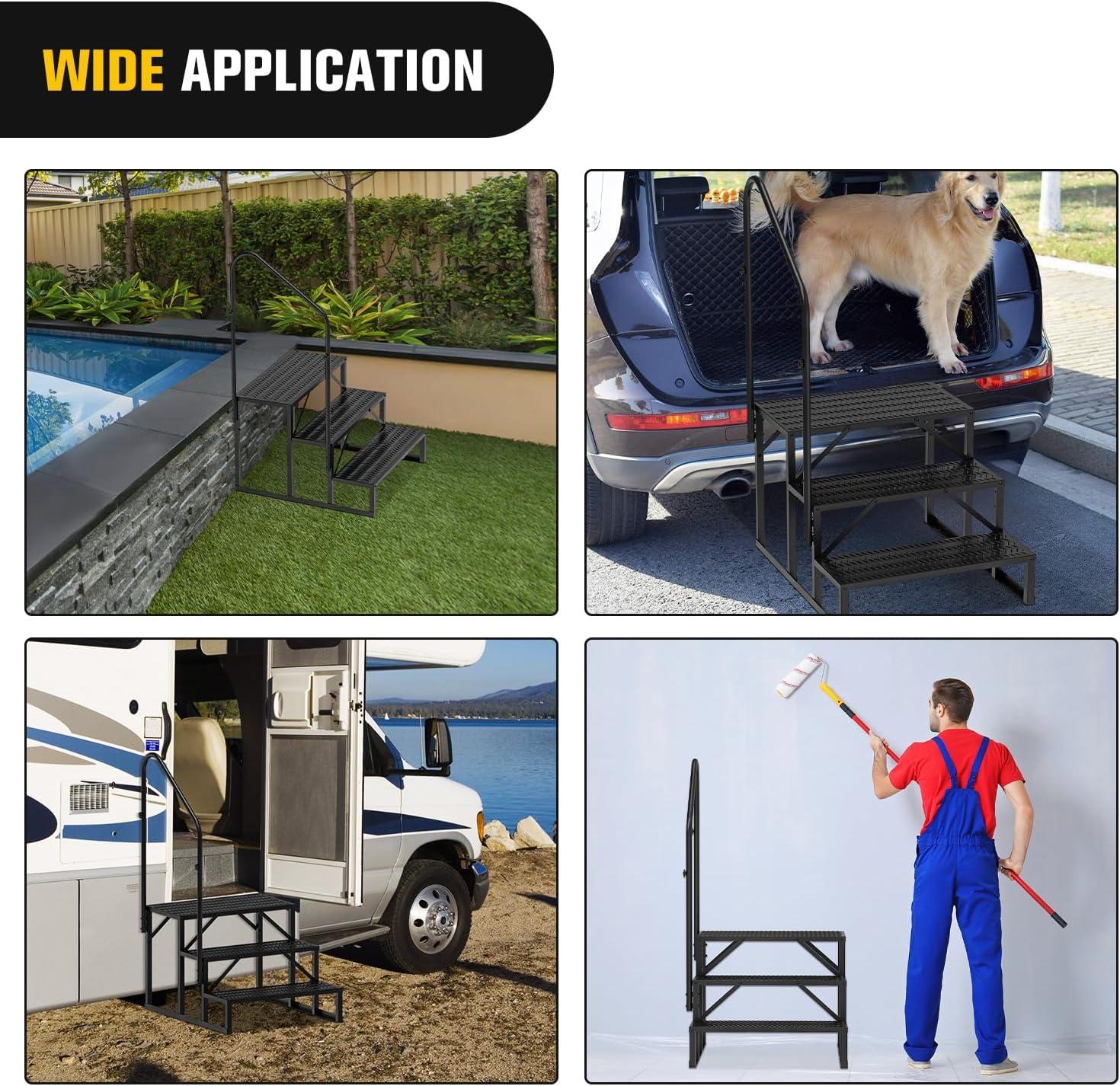 imageNilight RV Steps with Handrail 3 Steps Hot Tub Steps Outdoor RV Stairs Step Portable Mobile Motor Home Stairs for Camper Travel Trailers Dock Entry Steps 5th Wheel RV Porch with AntiSlip Handrail3 Steps