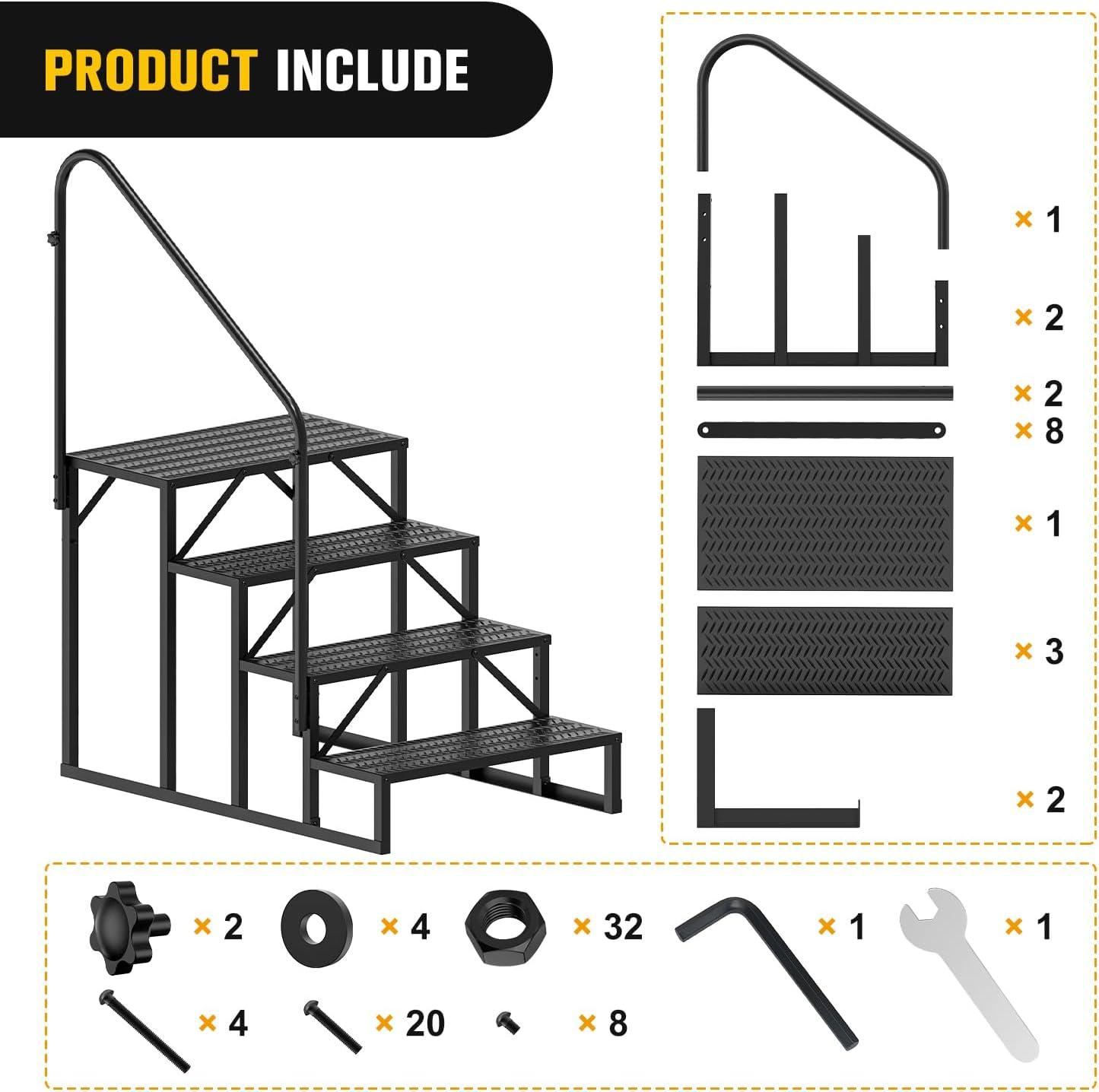 imageNilight RV Steps with Handrail 3 Steps Hot Tub Steps Outdoor RV Stairs Step Portable Mobile Motor Home Stairs for Camper Travel Trailers Dock Entry Steps 5th Wheel RV Porch with AntiSlip Handrail4 Steps