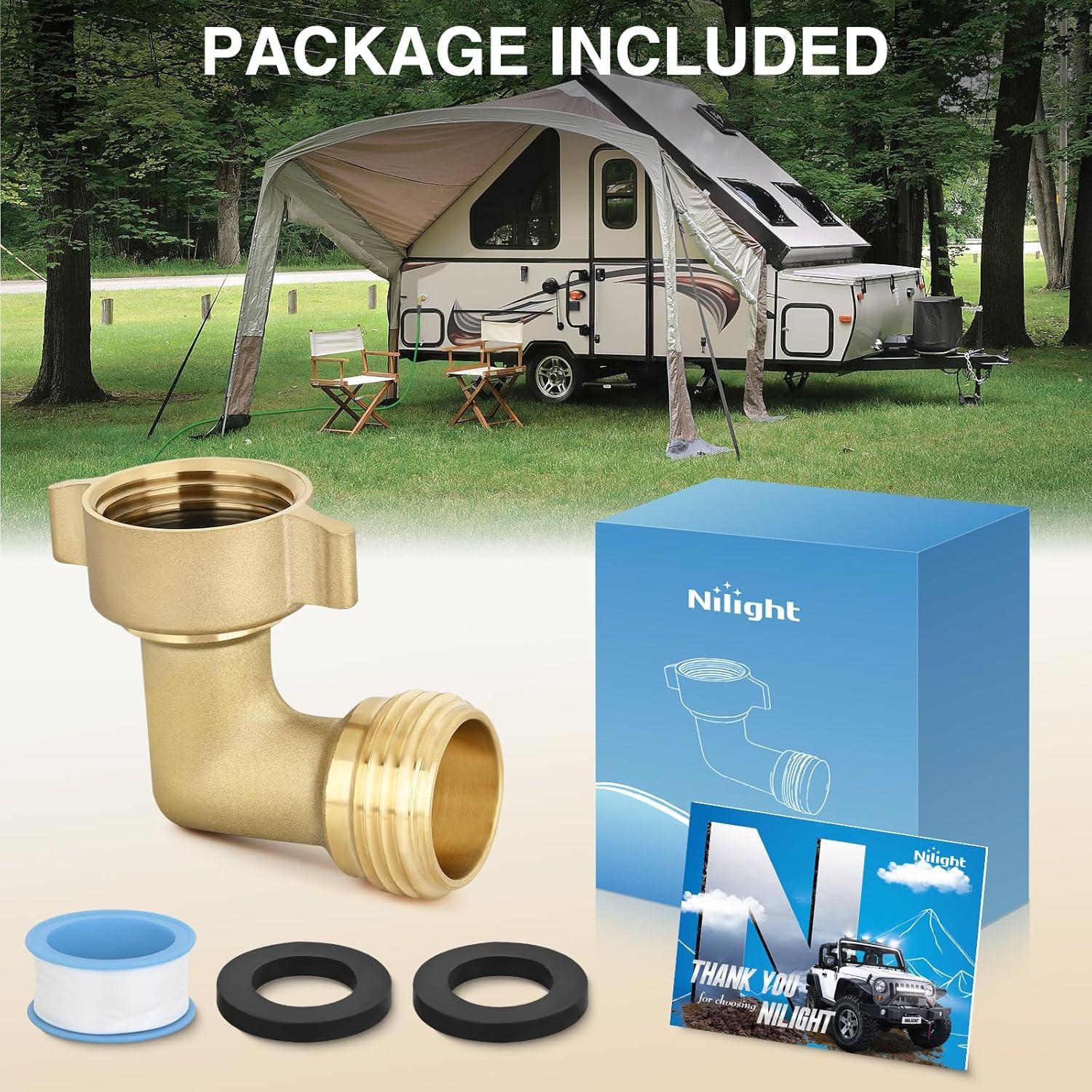 imageNilight RV Water Pressure Regulator for RV Camper Water Hose Pressure Regulator with Oil Filled Gauge and Inlet Brass Leadfree Adjustable RV Water Pressure Regulator Valve for Camper Travel Trailer90 Degree Hose Elbow