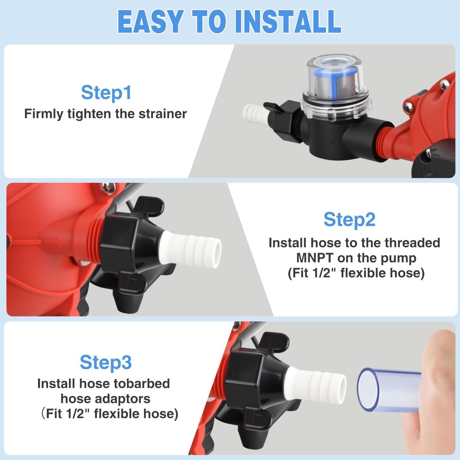 imageNilight RV Water Pump 12v Water Pump 35 GPM 45 PSI with Pressure Switch and Strainer Heavy Duty Diaphragm Pump 12 Volt DC Upgrade SelfPriming Low Noice for RV Marine Yacht Caravan Camper Trailer70GPM Water Pump