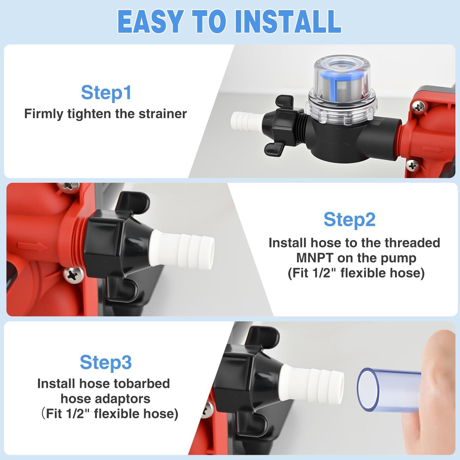 imageNilight RV Water Pump 12v Water Pump 35 GPM 45 PSI with Pressure Switch and Strainer Heavy Duty Diaphragm Pump 12 Volt DC Upgrade SelfPriming Low Noice for RV Marine Yacht Caravan Camper Trailer55GPM Water Pump