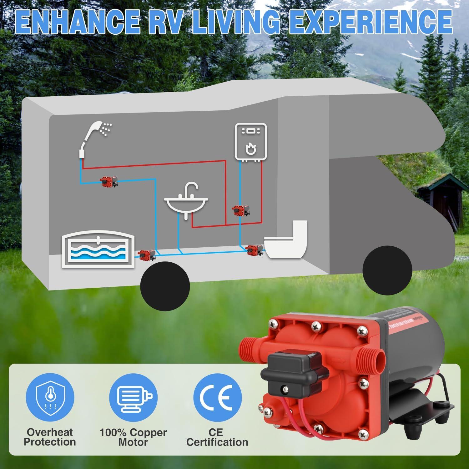 imageNilight RV Water Pump 12v Water Pump 35 GPM 45 PSI with Pressure Switch and Strainer Heavy Duty Diaphragm Pump 12 Volt DC Upgrade SelfPriming Low Noice for RV Marine Yacht Caravan Camper Trailer55GPM Water Pump