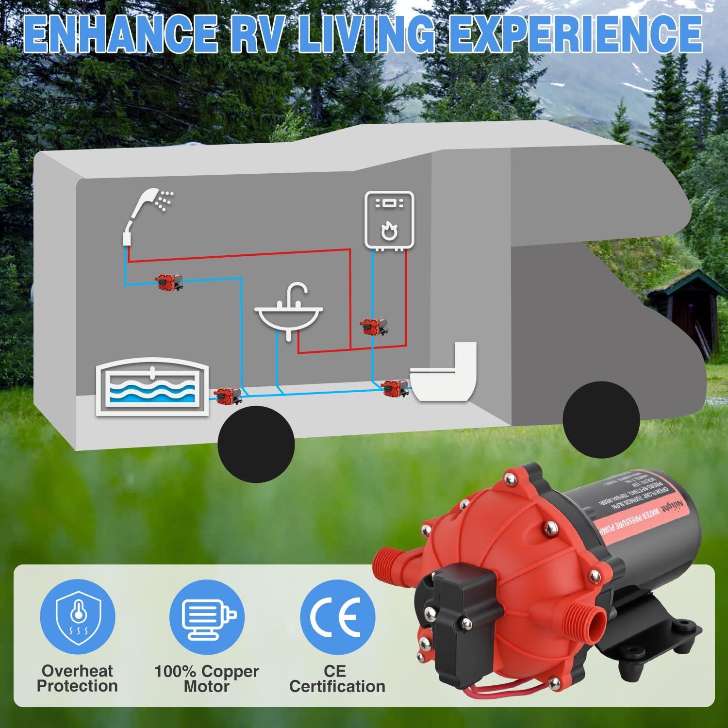 imageNilight RV Water Pump 12v Water Pump 35 GPM 45 PSI with Pressure Switch and Strainer Heavy Duty Diaphragm Pump 12 Volt DC Upgrade SelfPriming Low Noice for RV Marine Yacht Caravan Camper Trailer70GPM Water Pump