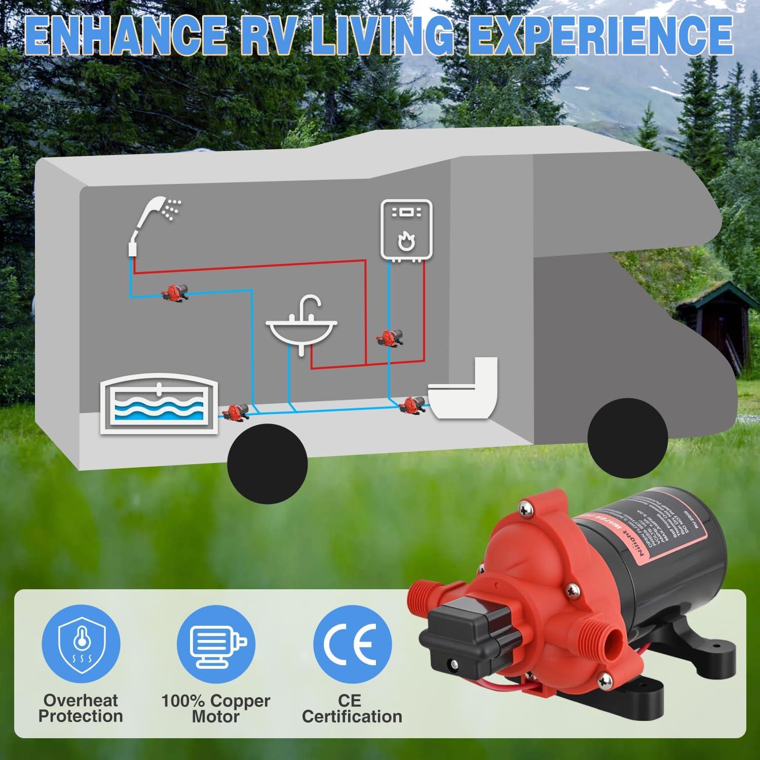 imageNilight RV Water Pump 12v Water Pump 35 GPM 45 PSI with Pressure Switch and Strainer Heavy Duty Diaphragm Pump 12 Volt DC Upgrade SelfPriming Low Noice for RV Marine Yacht Caravan Camper Trailer35GPM Water Pump